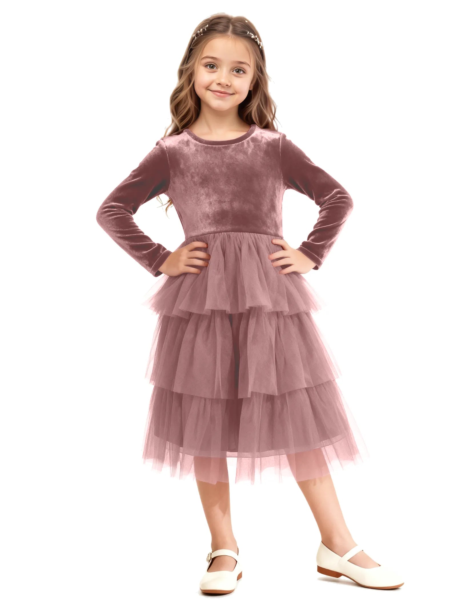 Velvet Ruffle Tulle Girls Party Dress
