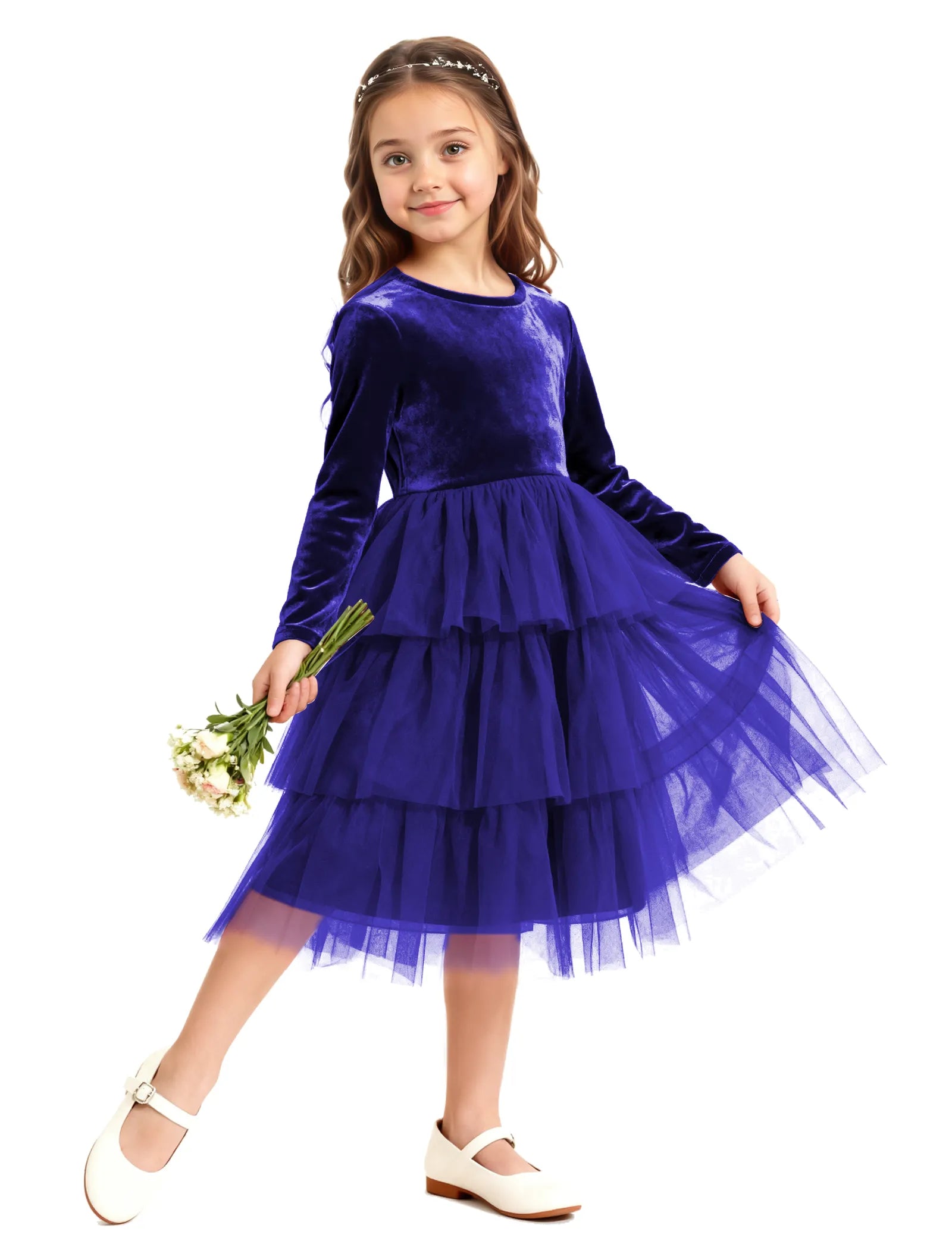 Velvet Ruffle Tulle Girls Party Dress