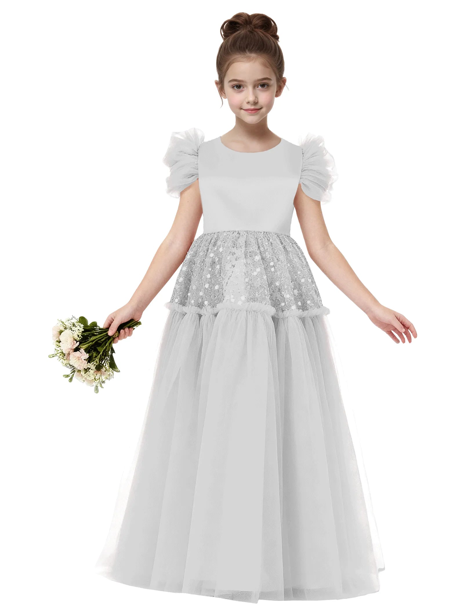 Girls Glitter Tulle Princess Gown with Bow