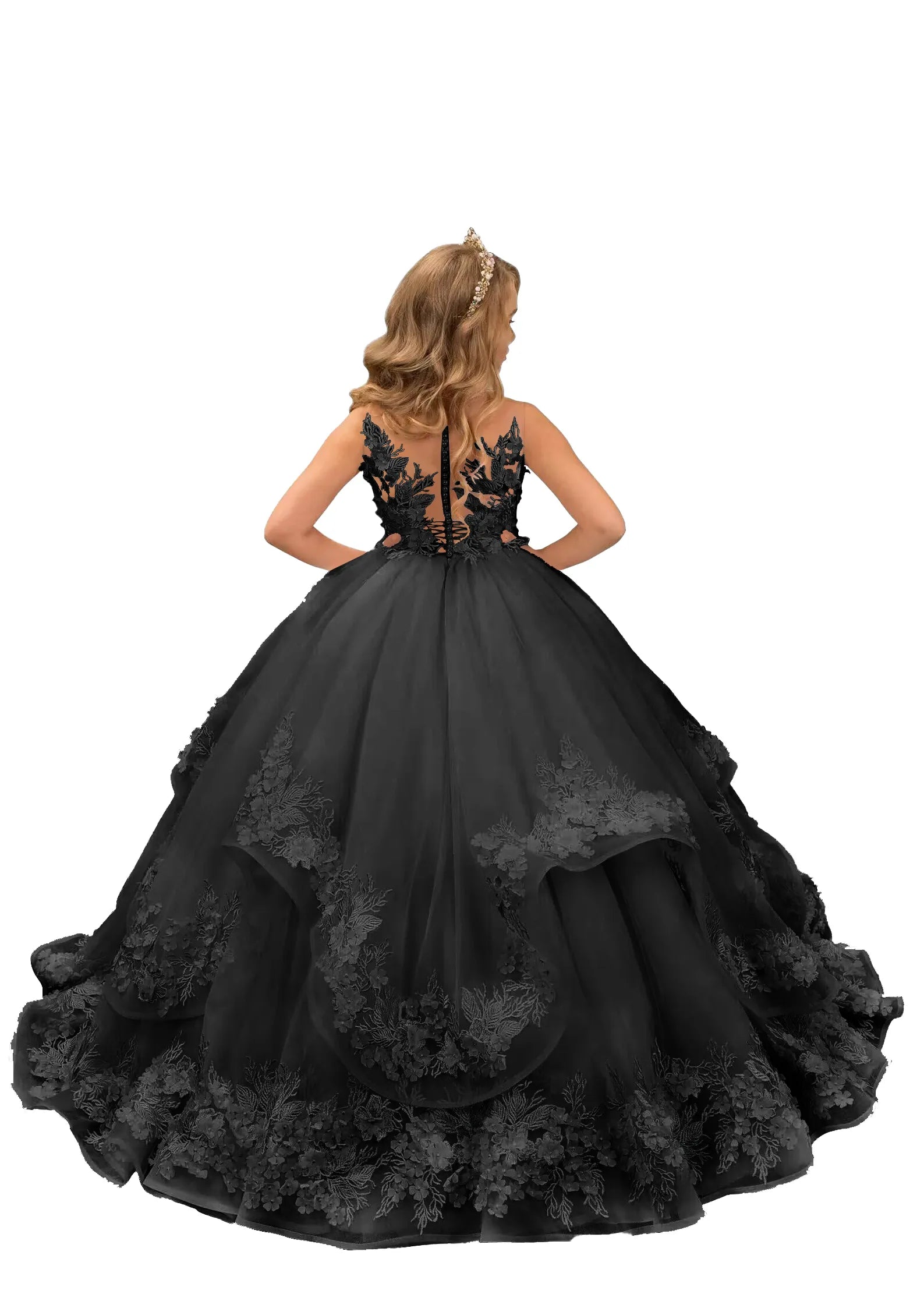 Elegant Lace Tulle Princess Flower Girl Ball Gown
