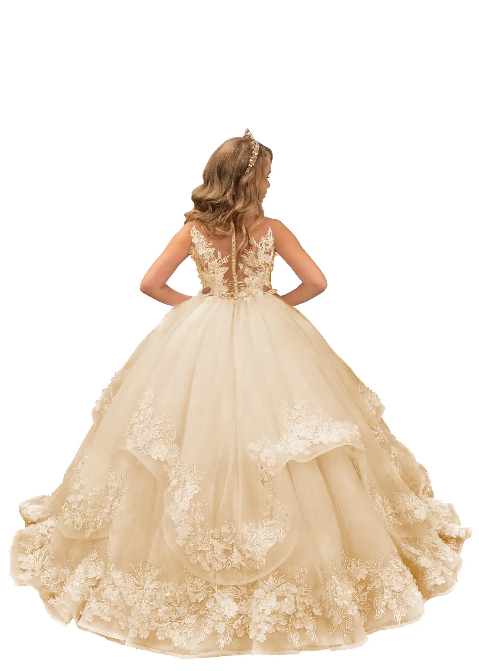Elegant Lace Tulle Princess Flower Girl Ball Gown