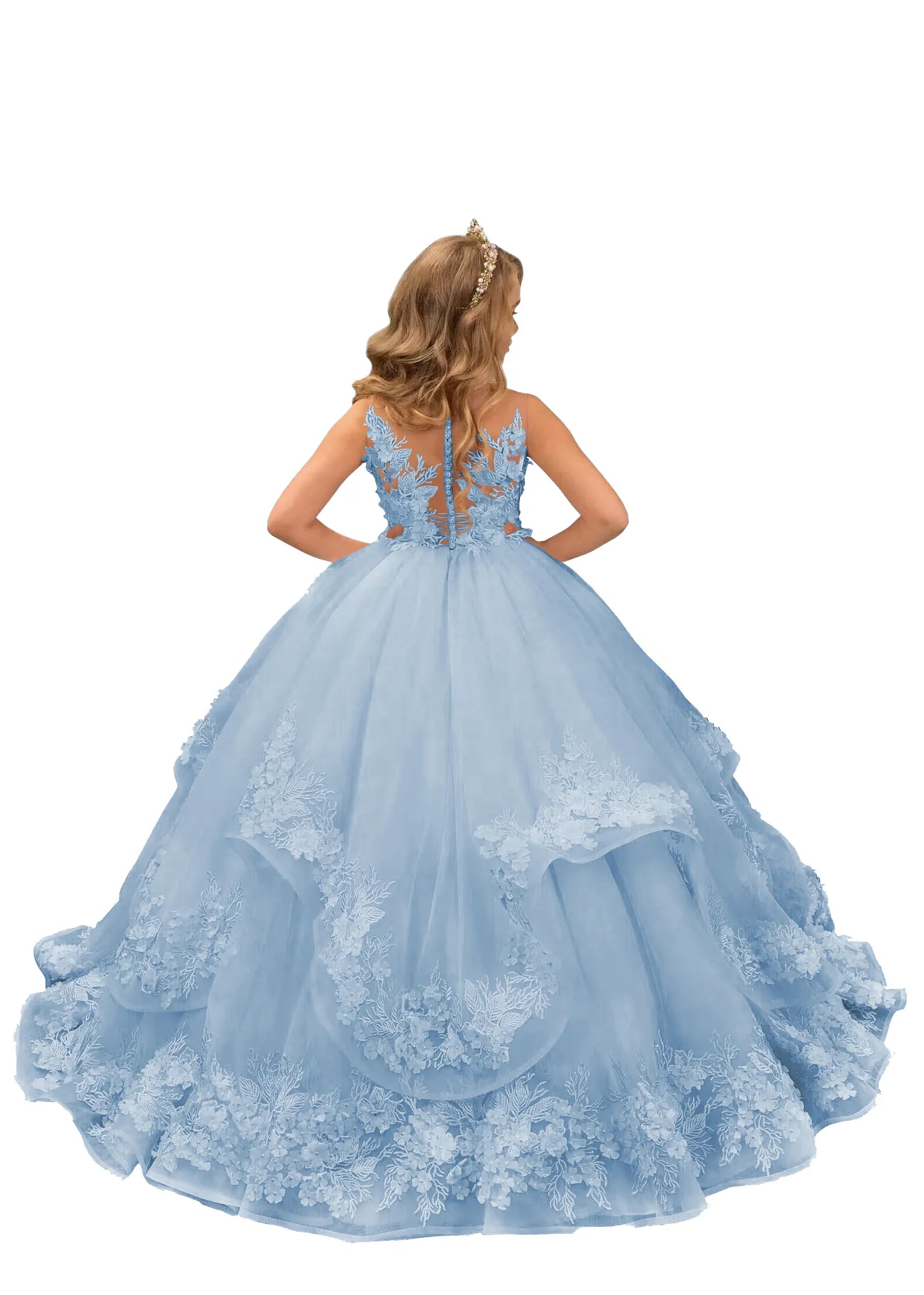 Elegant Lace Tulle Princess Flower Girl Ball Gown