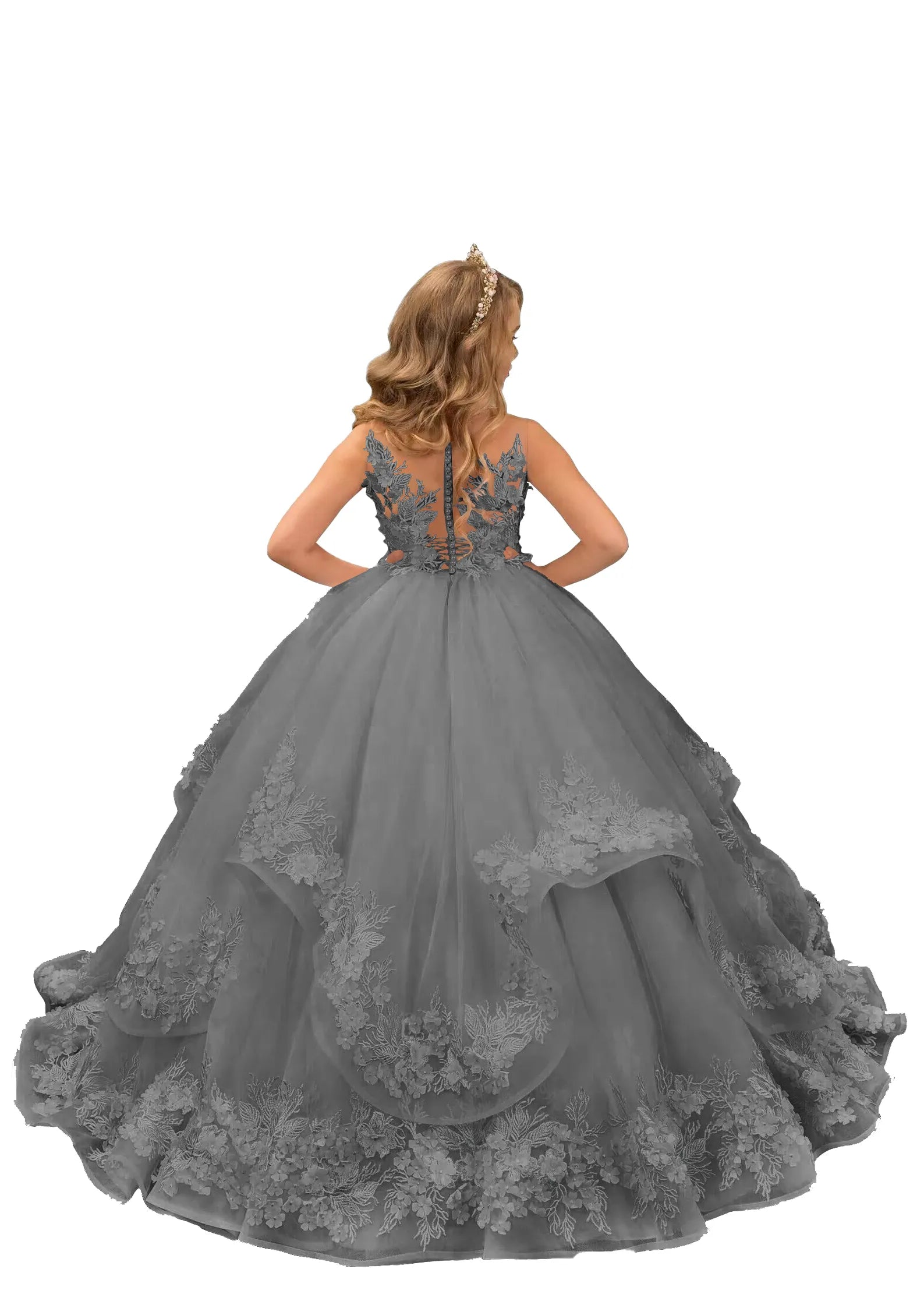 Elegant Lace Tulle Princess Flower Girl Ball Gown