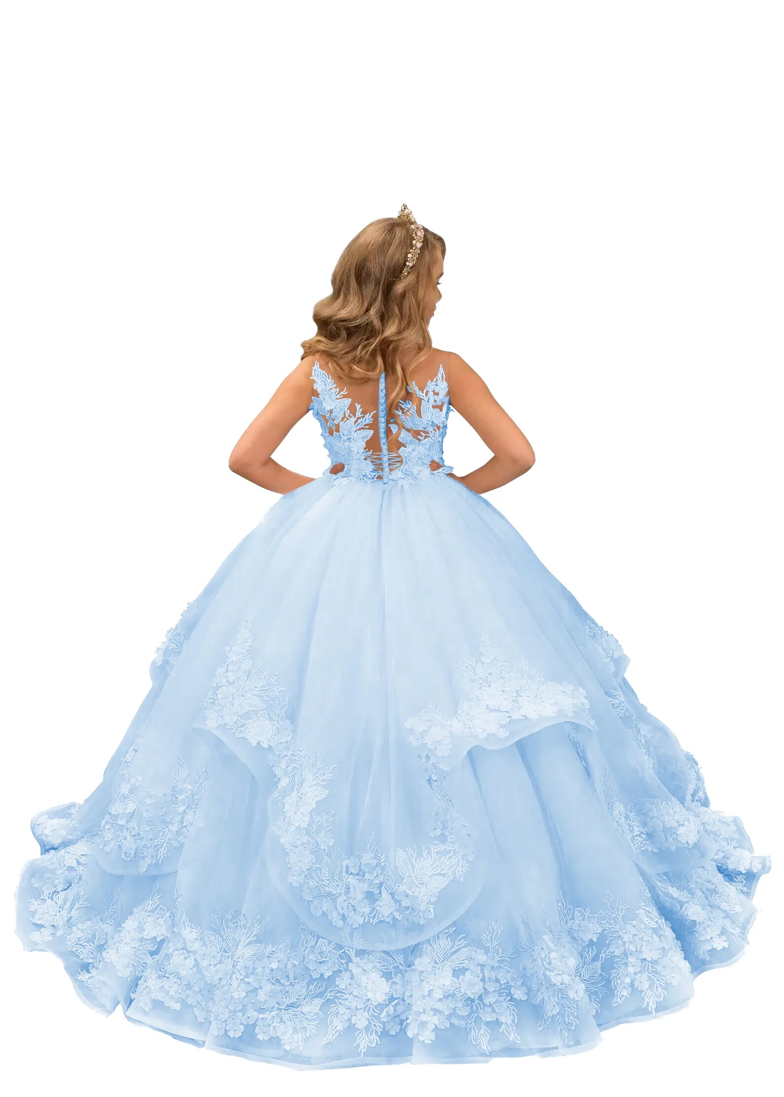 Elegant Lace Tulle Princess Flower Girl Ball Gown