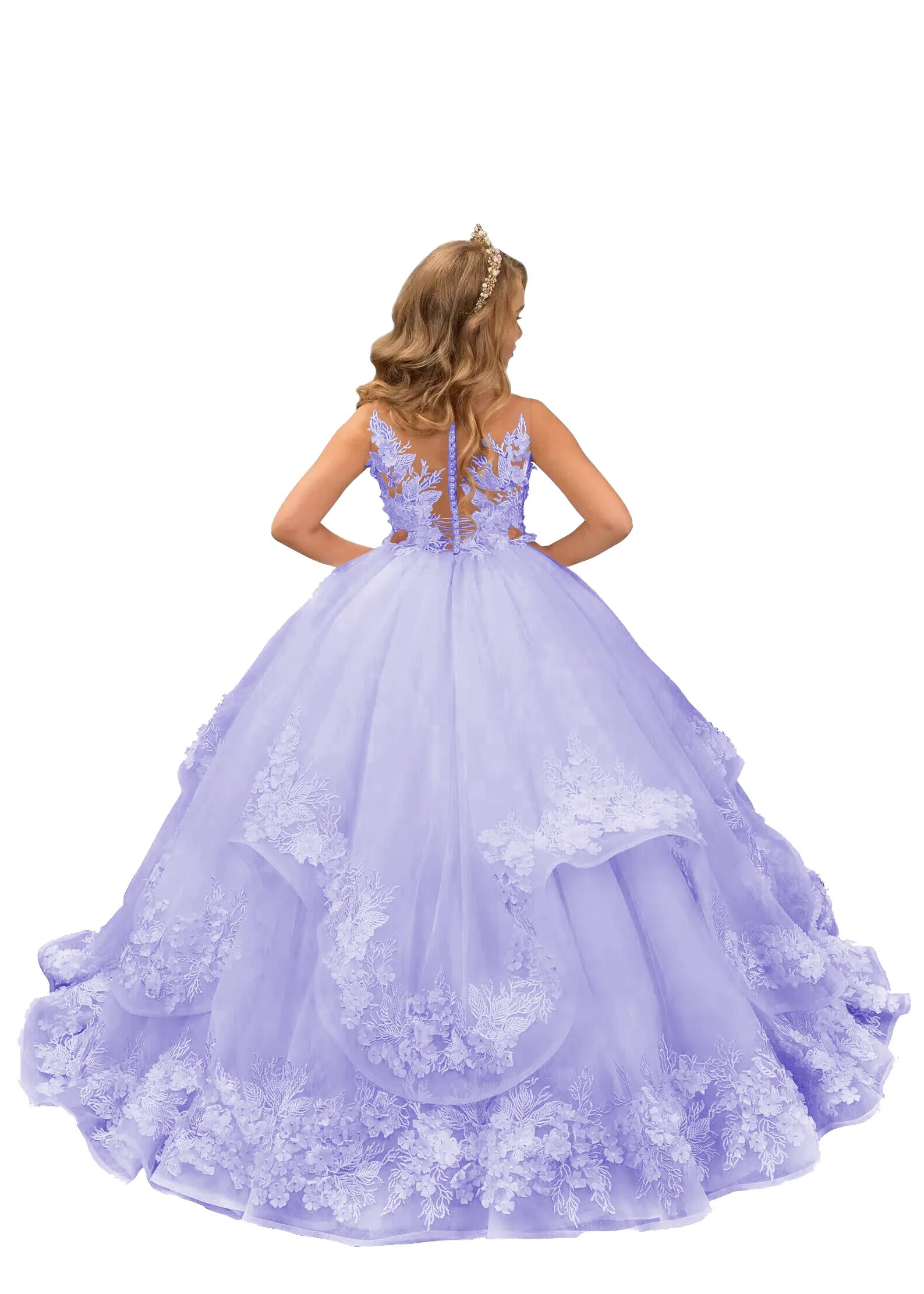 Elegant Lace Tulle Princess Flower Girl Ball Gown