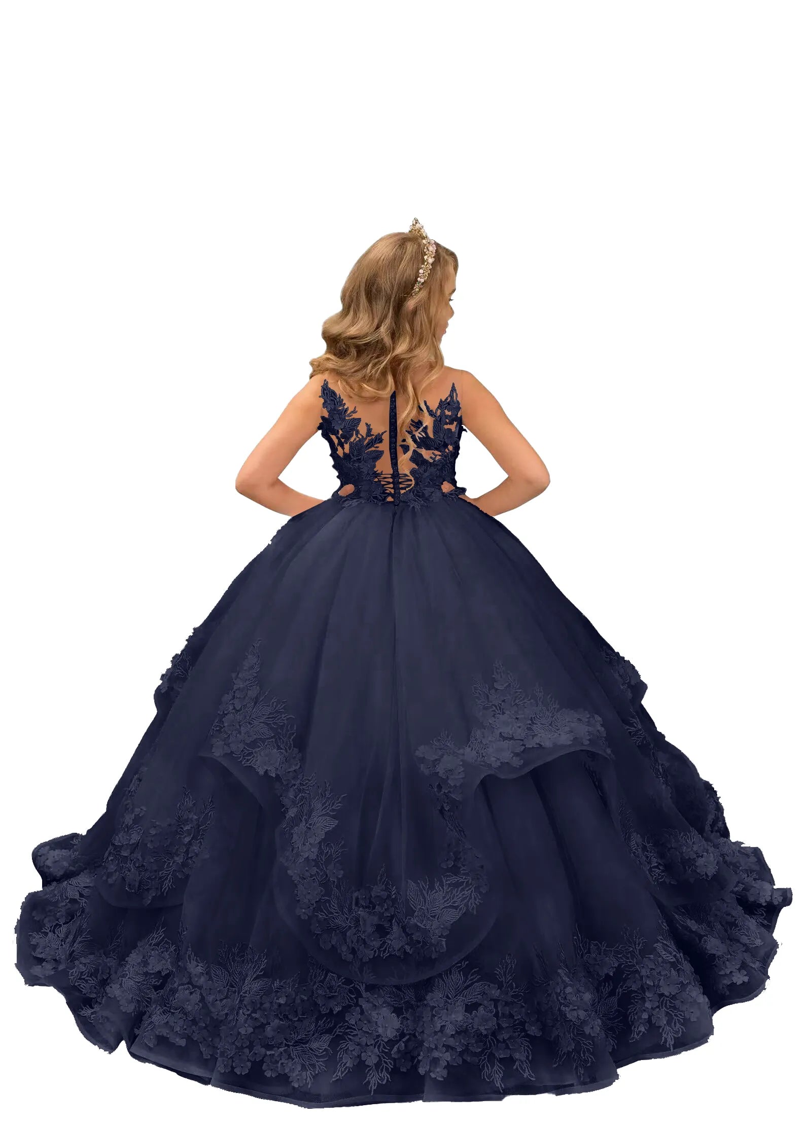 Elegant Lace Tulle Princess Flower Girl Ball Gown