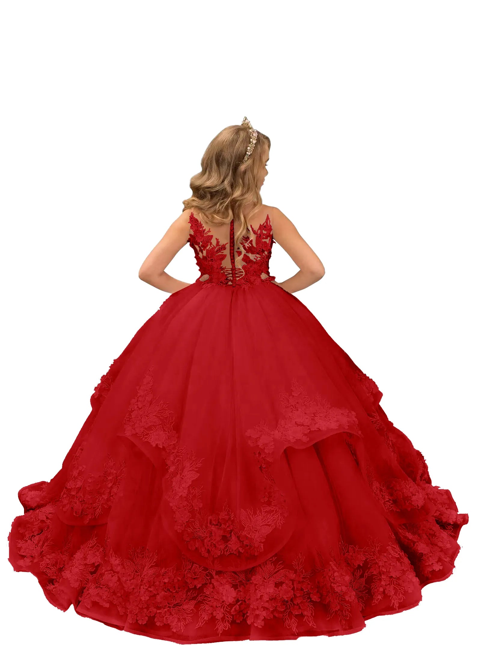 Elegant Lace Tulle Princess Flower Girl Ball Gown