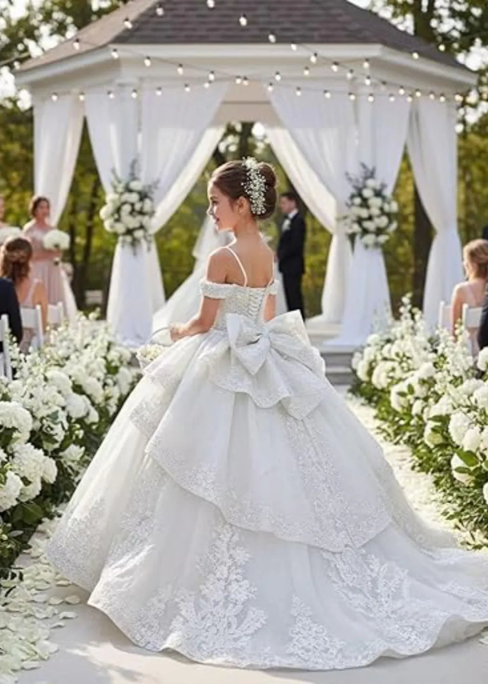 Koronkowa sukienka księżniczki z odkrytymi ramionami