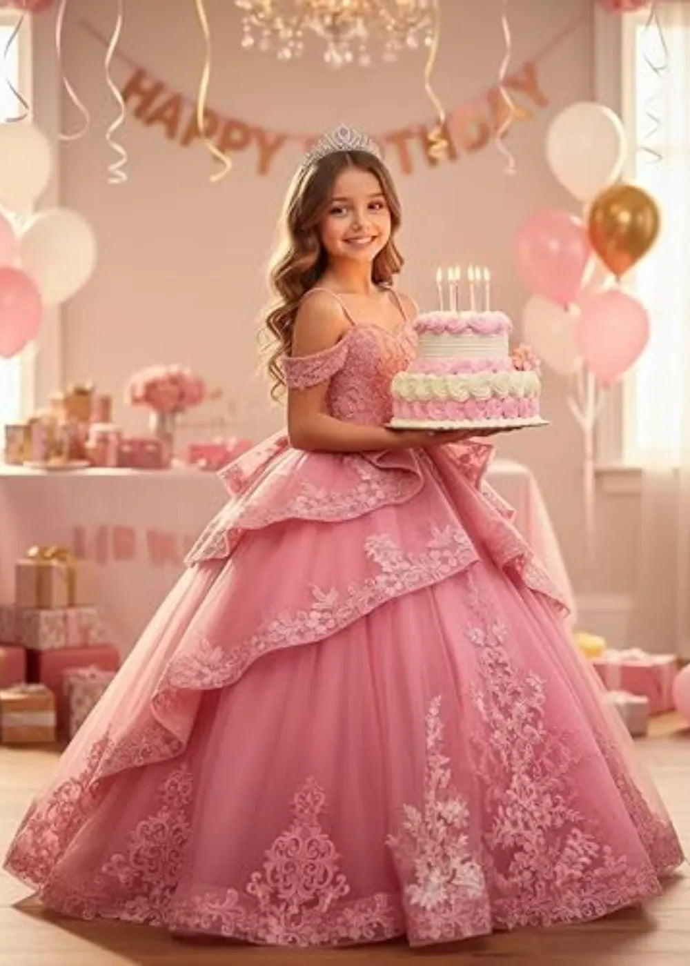 Koronkowa sukienka księżniczki z odkrytymi ramionami