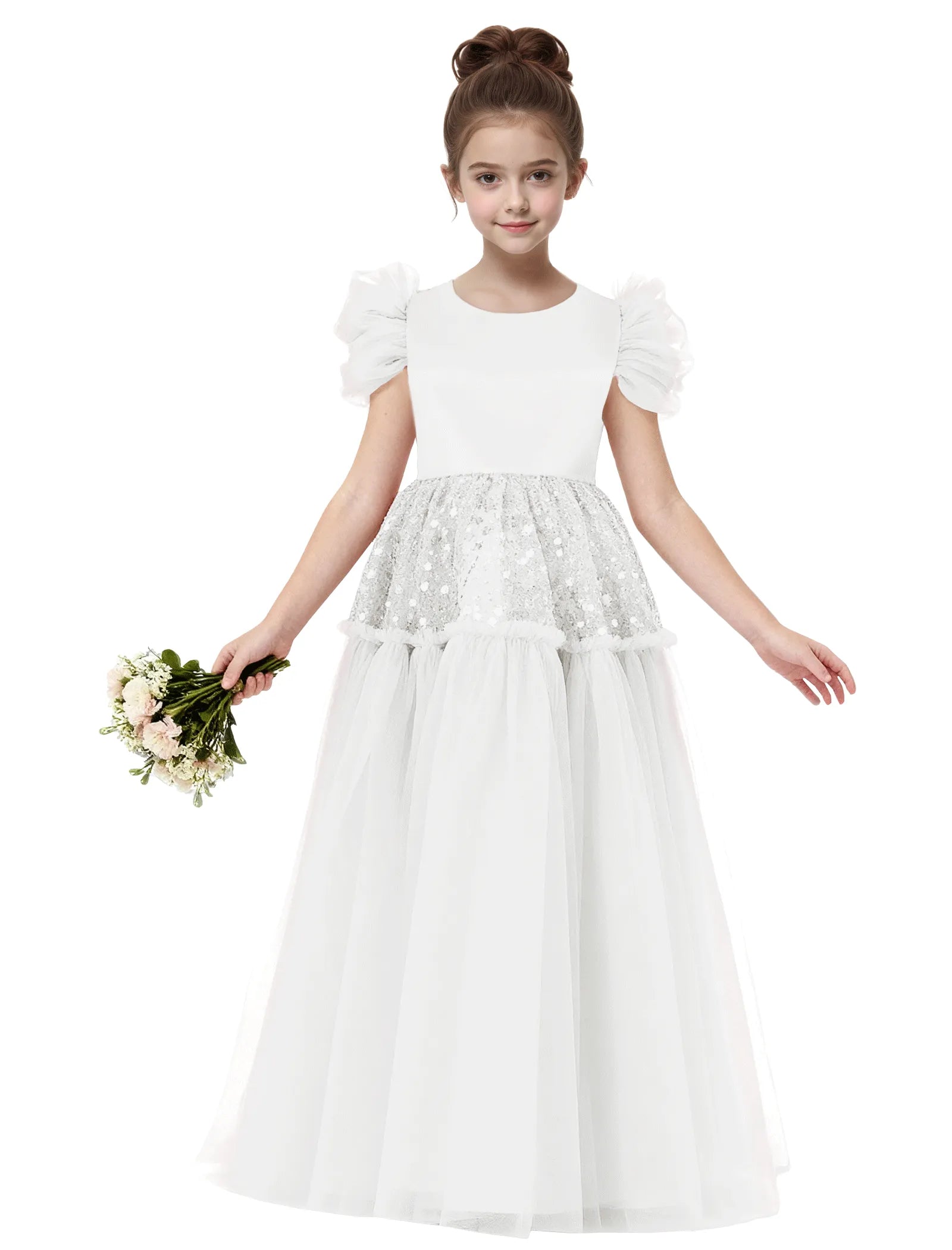 Girls Glitter Tulle Princess Gown with Bow