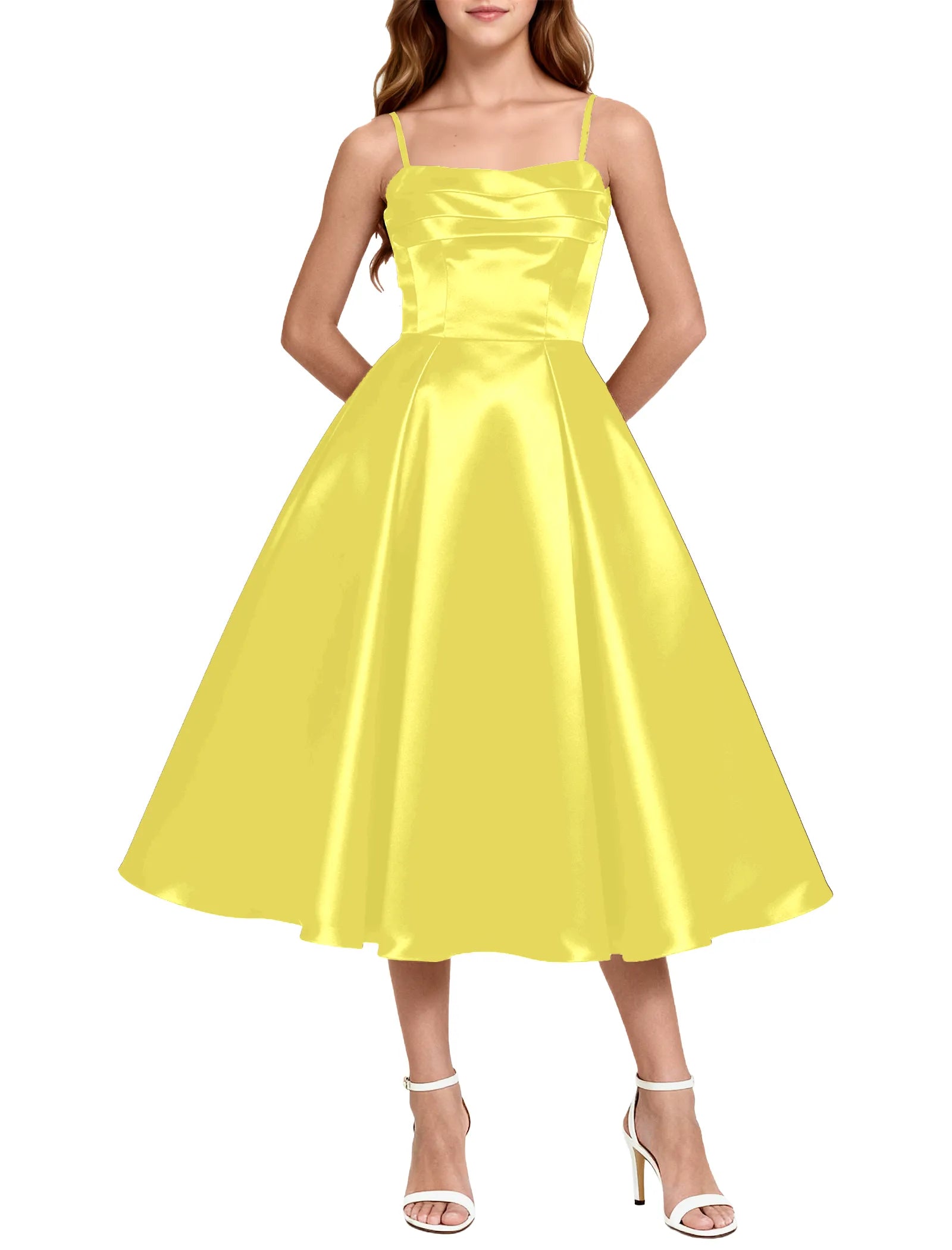 Elegant Satin Midi Dress for Girls with Spaghetti Straps