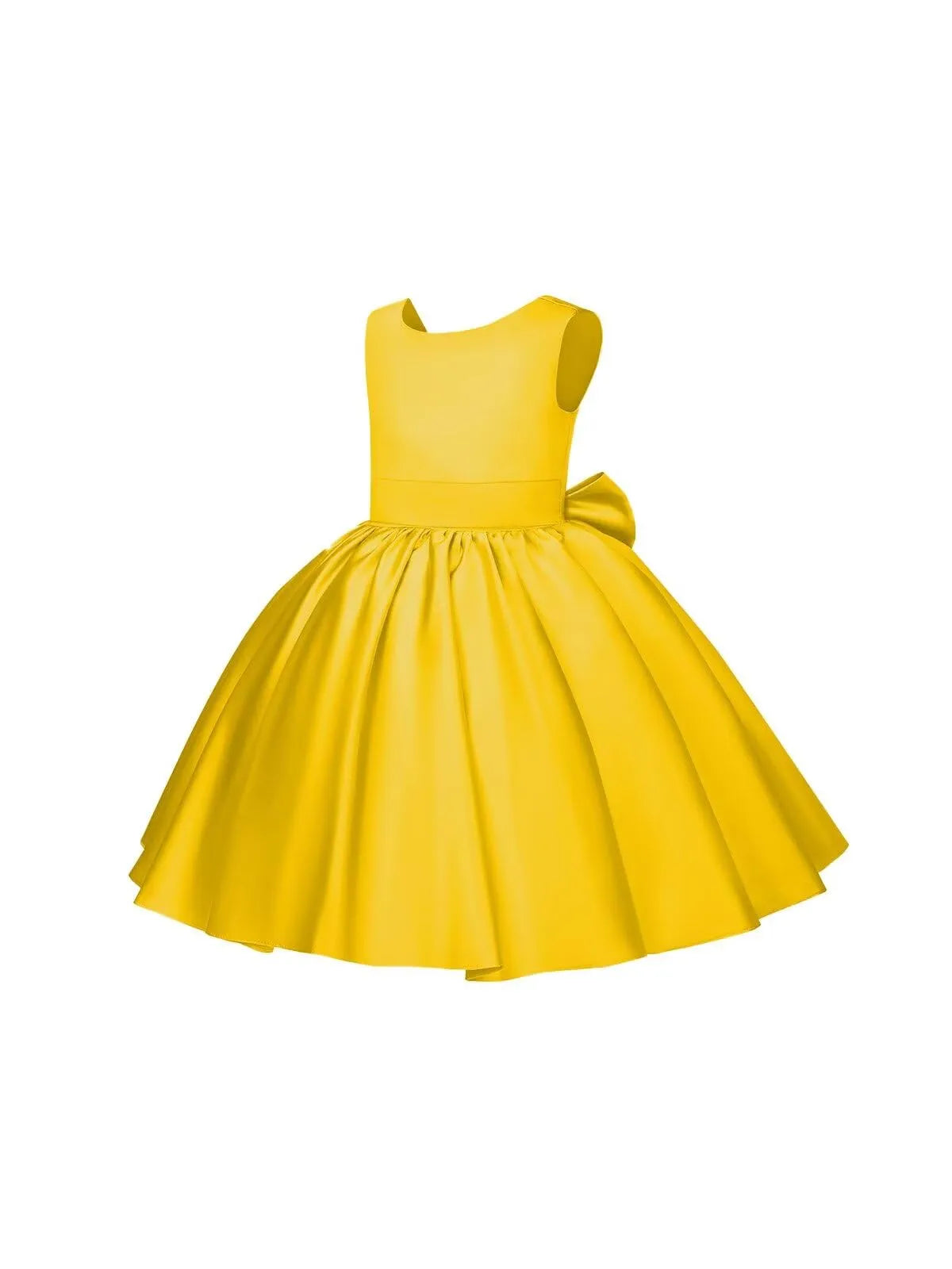 Pretty Bow V back Satin Flower Girl Dress– [Yellow]