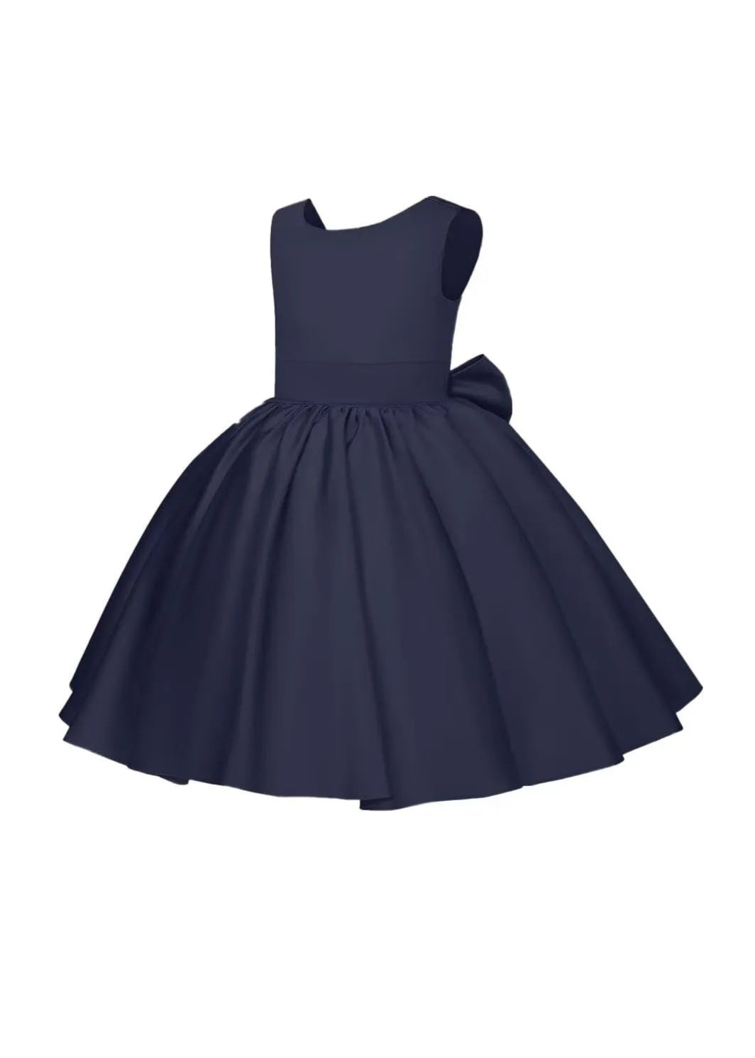 Pretty Bow V back Satin Flower Girl Dress– [Blue]