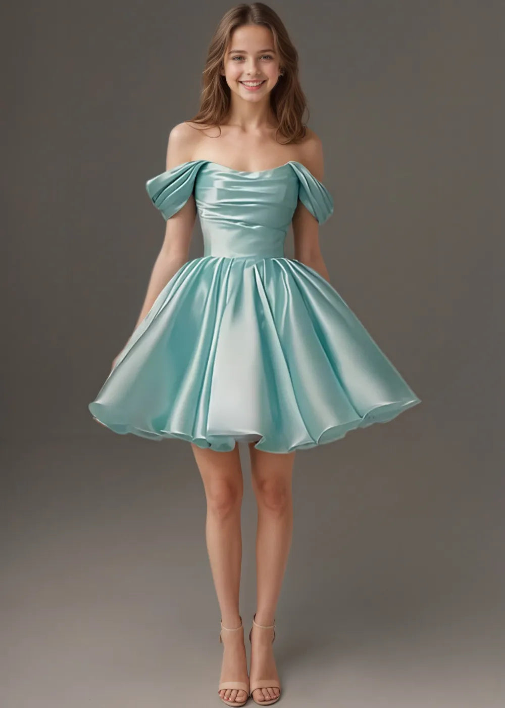 Off Shoulder Satin Junior Bridesmaid Dress