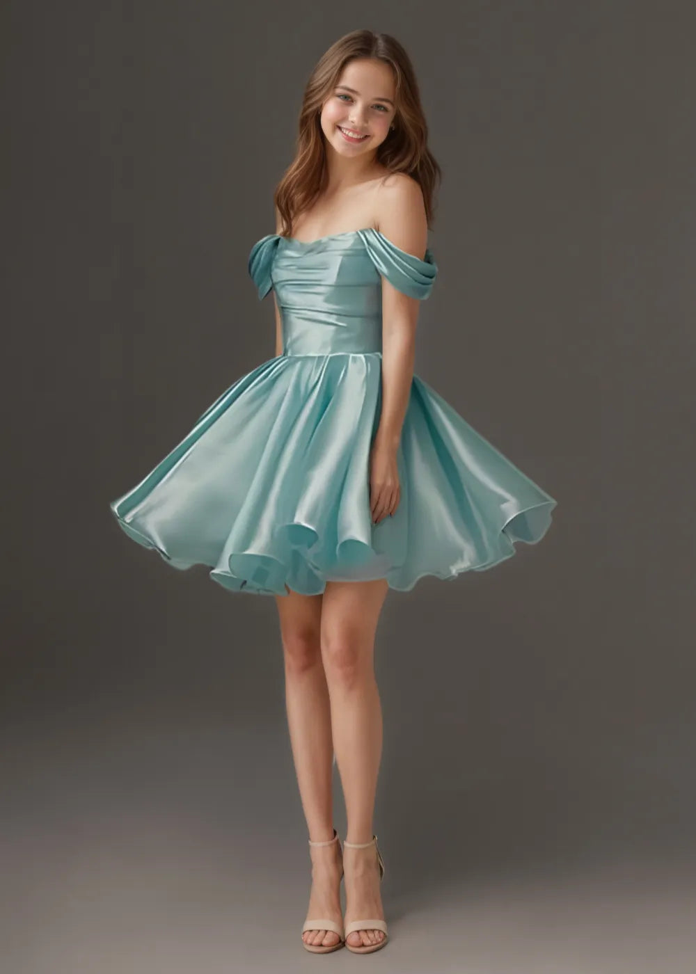 Off Shoulder Satin Junior Bridesmaid Dress