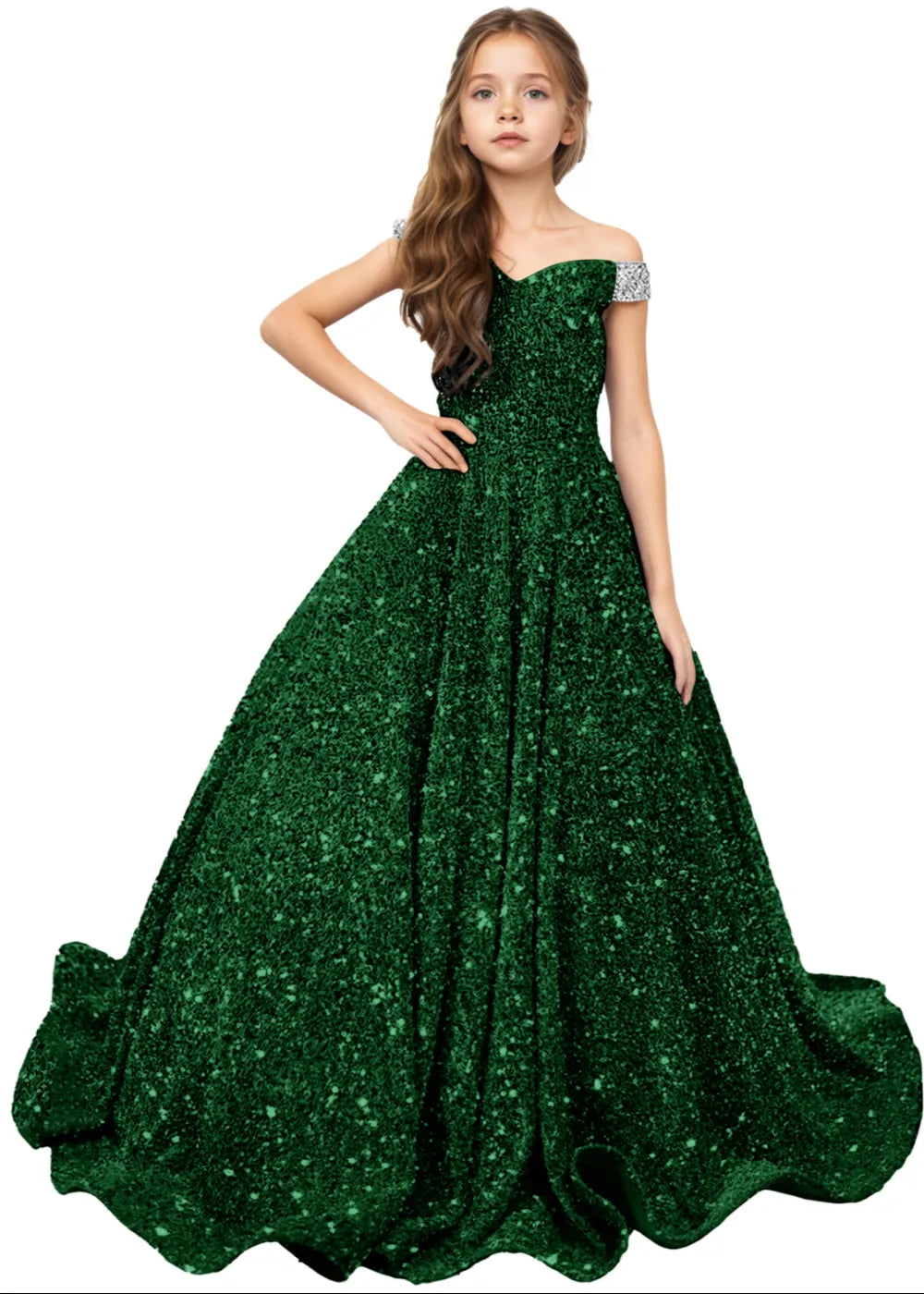 Royal Sparkle Off‑Shoulder Ball Gown for Girls