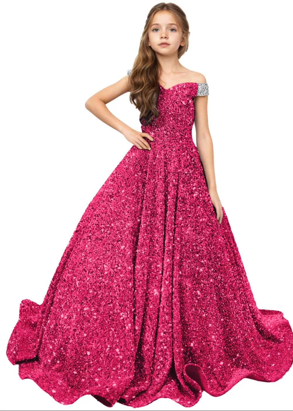 Royal Sparkle Off‑Shoulder Ball Gown for Girls