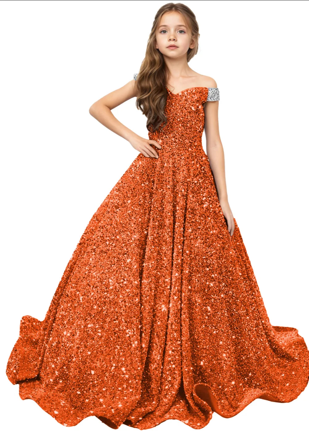 Royal Sparkle Off‑Shoulder Ball Gown for Girls