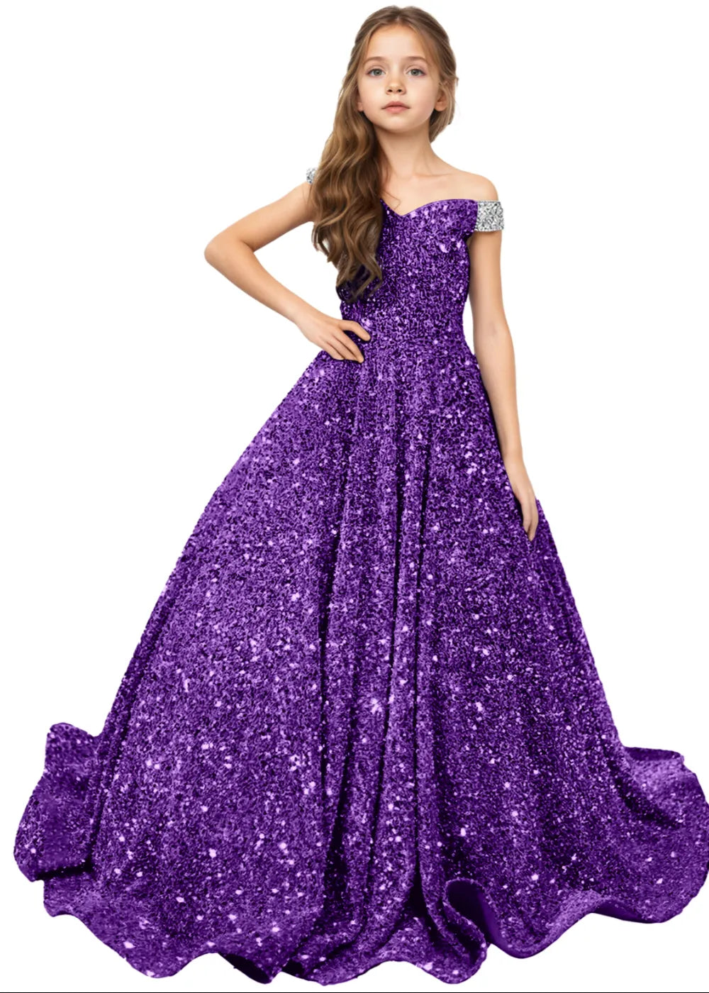 Royal Sparkle Off‑Shoulder Ball Gown for Girls
