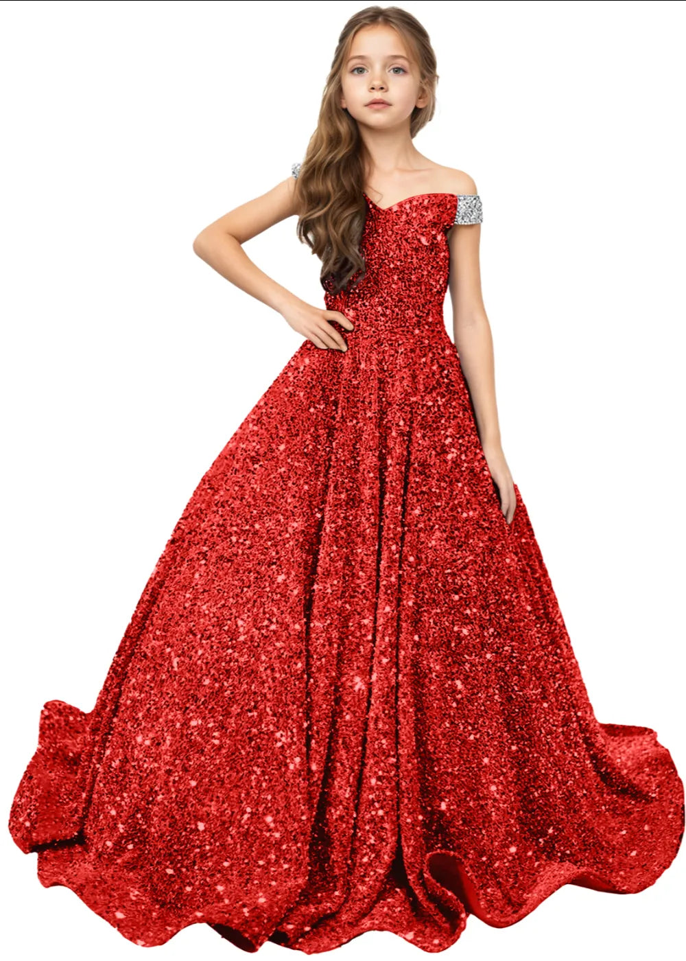 Royal Sparkle Off‑Shoulder Ball Gown for Girls
