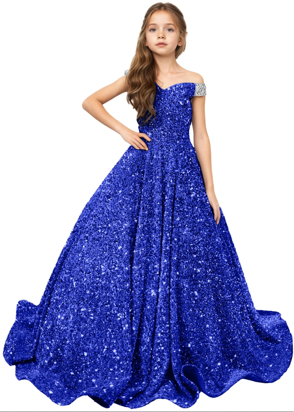 Royal Sparkle Off‑Shoulder Ball Gown for Girls