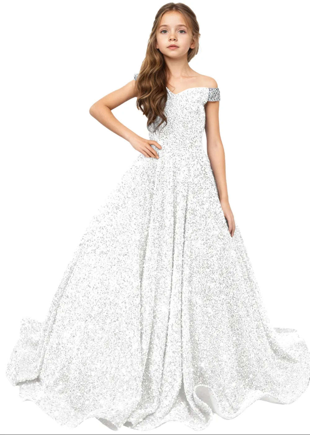 Royal Sparkle Off‑Shoulder Ball Gown for Girls