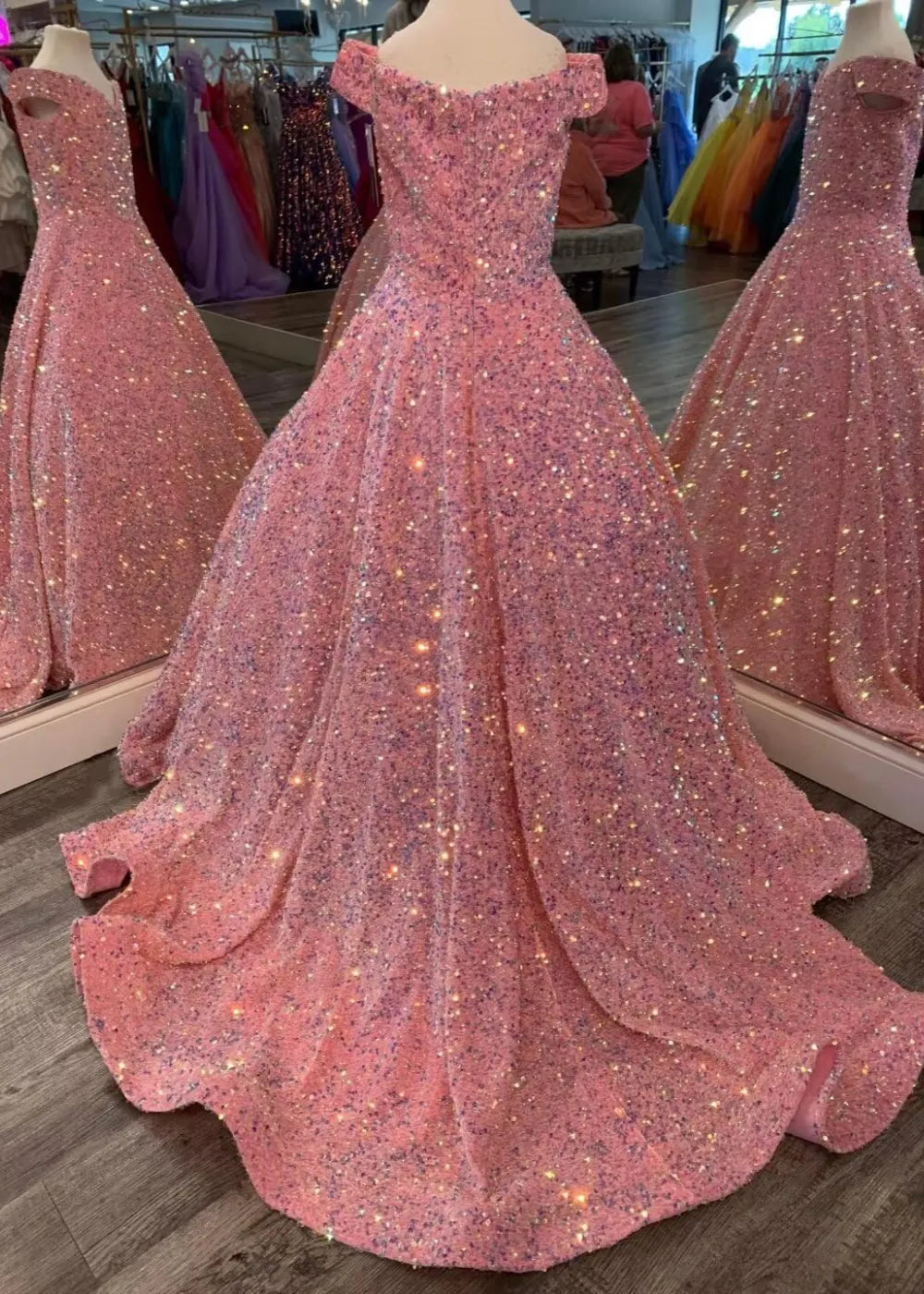 Royal Sparkle Off‑Shoulder Ball Gown for Girls