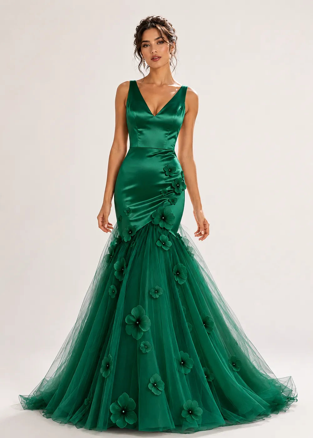 Sculpted Blossom V-Neck Mermaid Formal Gown