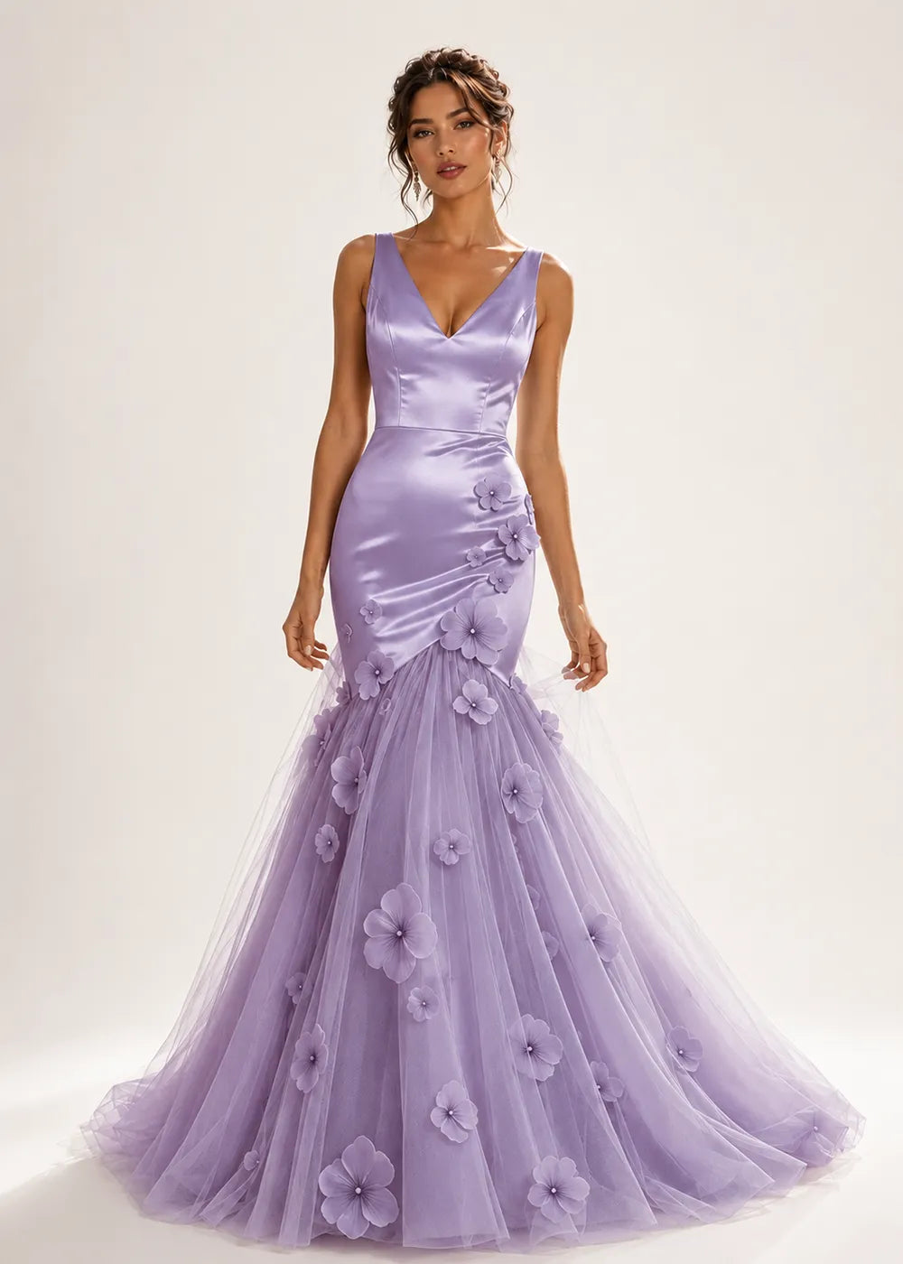 Sculpted Blossom V-Neck Mermaid Formal Gown