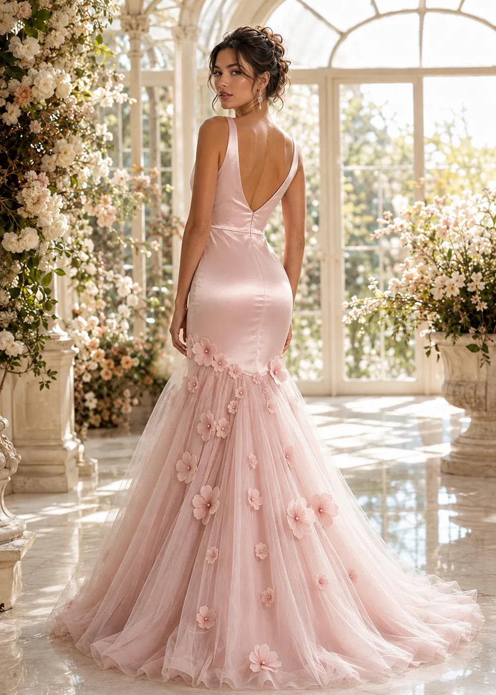 Sculpted Blossom V-Neck Mermaid Formal Gown