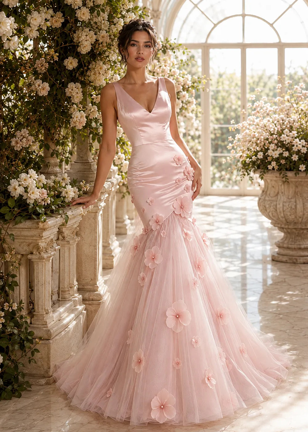 Sculpted Blossom V-Neck Mermaid Formal Gown