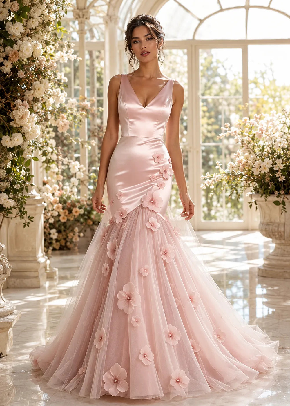 Sculpted Blossom V-Neck Mermaid Formal Gown