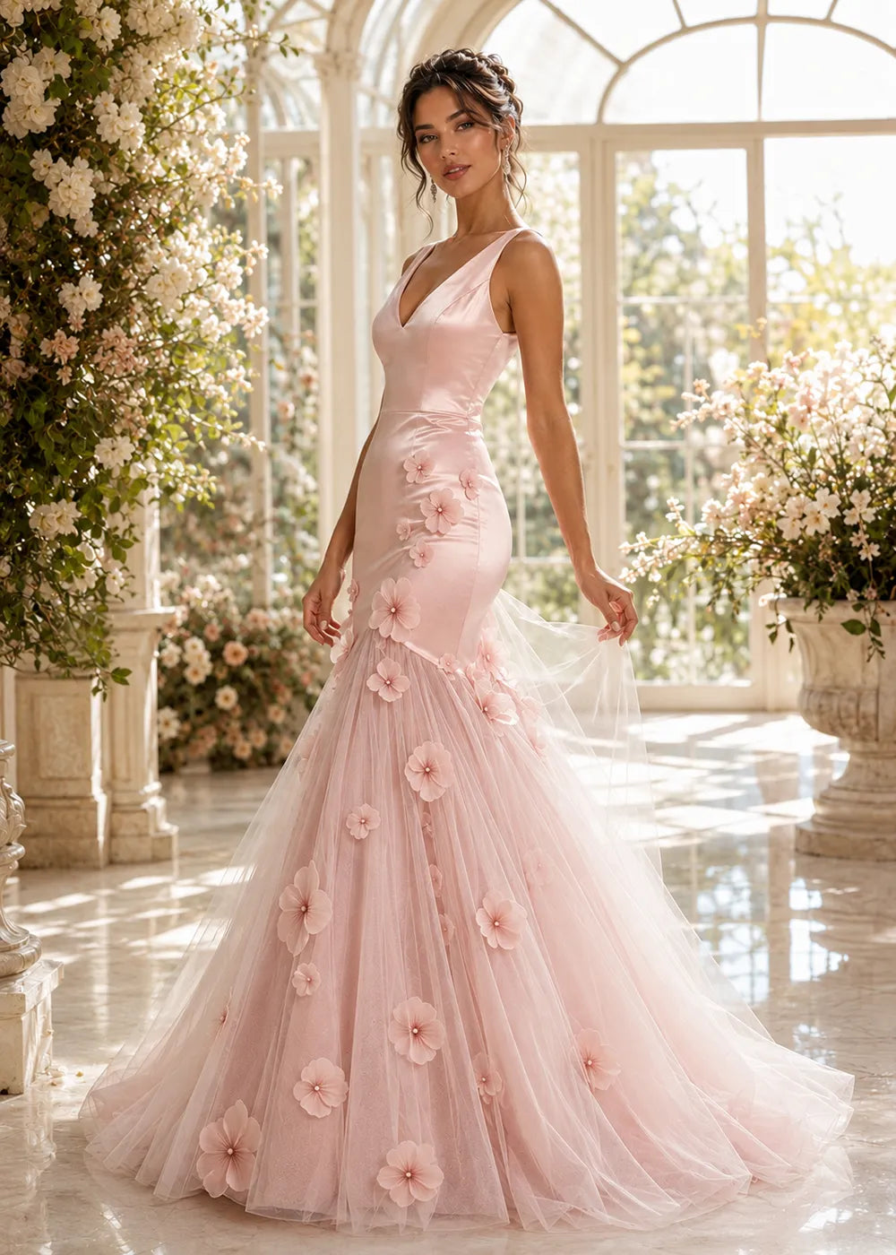 Sculpted Blossom V-Neck Mermaid Formal Gown