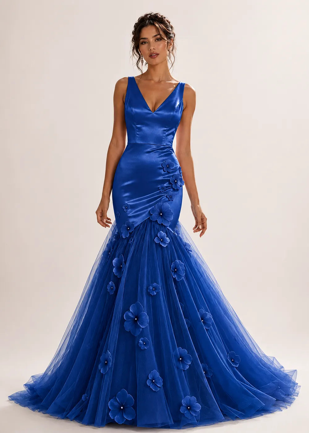 Sculpted Blossom V-Neck Mermaid Formal Gown