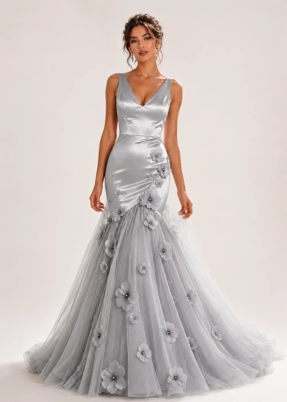 Sculpted Blossom V-Neck Mermaid Formal Gown