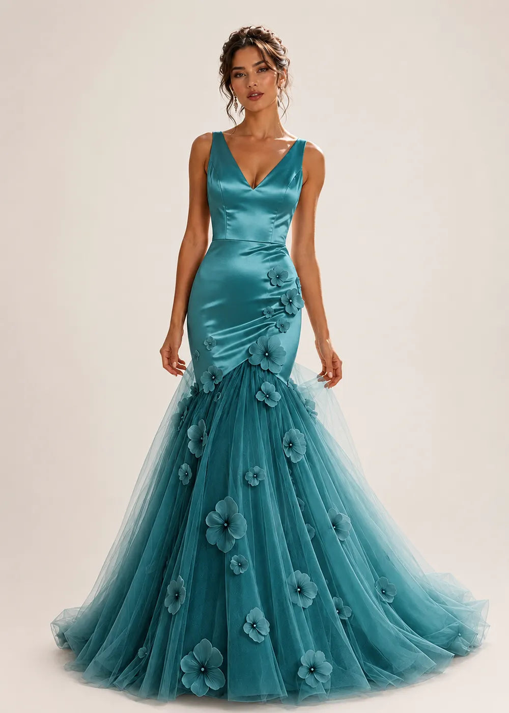 Sculpted Blossom V-Neck Mermaid Formal Gown
