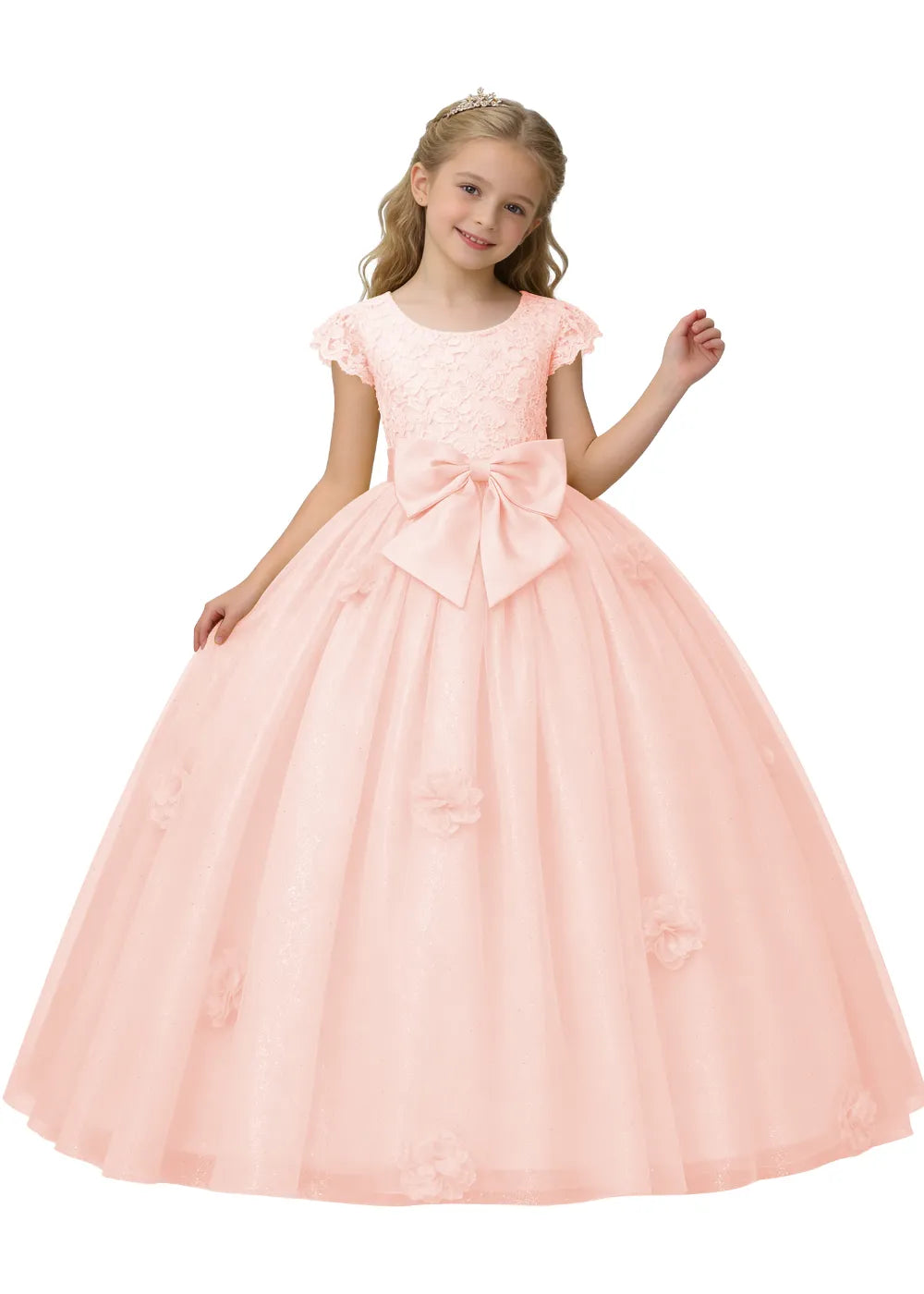 Princess Bow Lace Tulle Ball Gown Dress