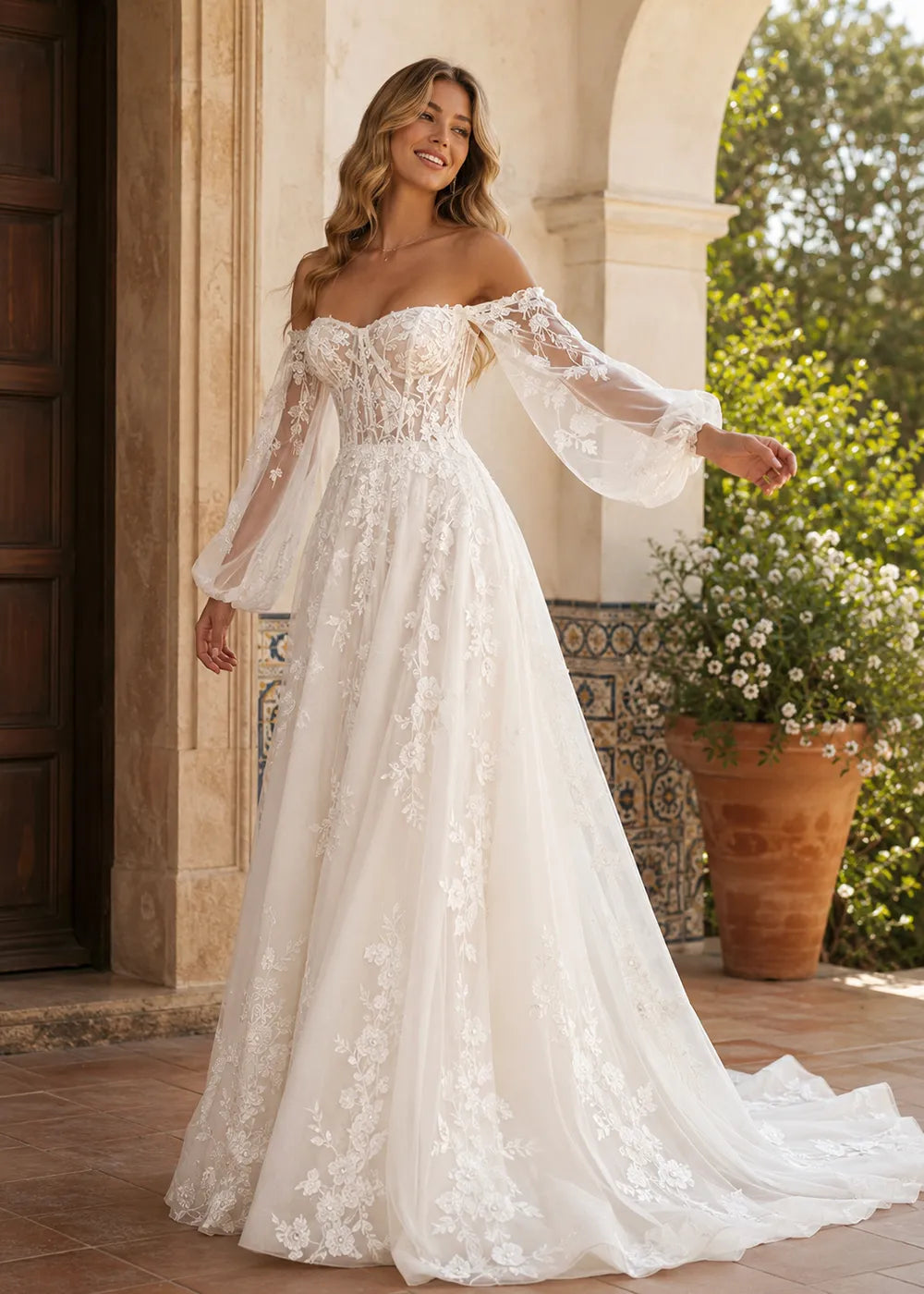 Seraphina Off-Shoulder Lace Wedding Gown