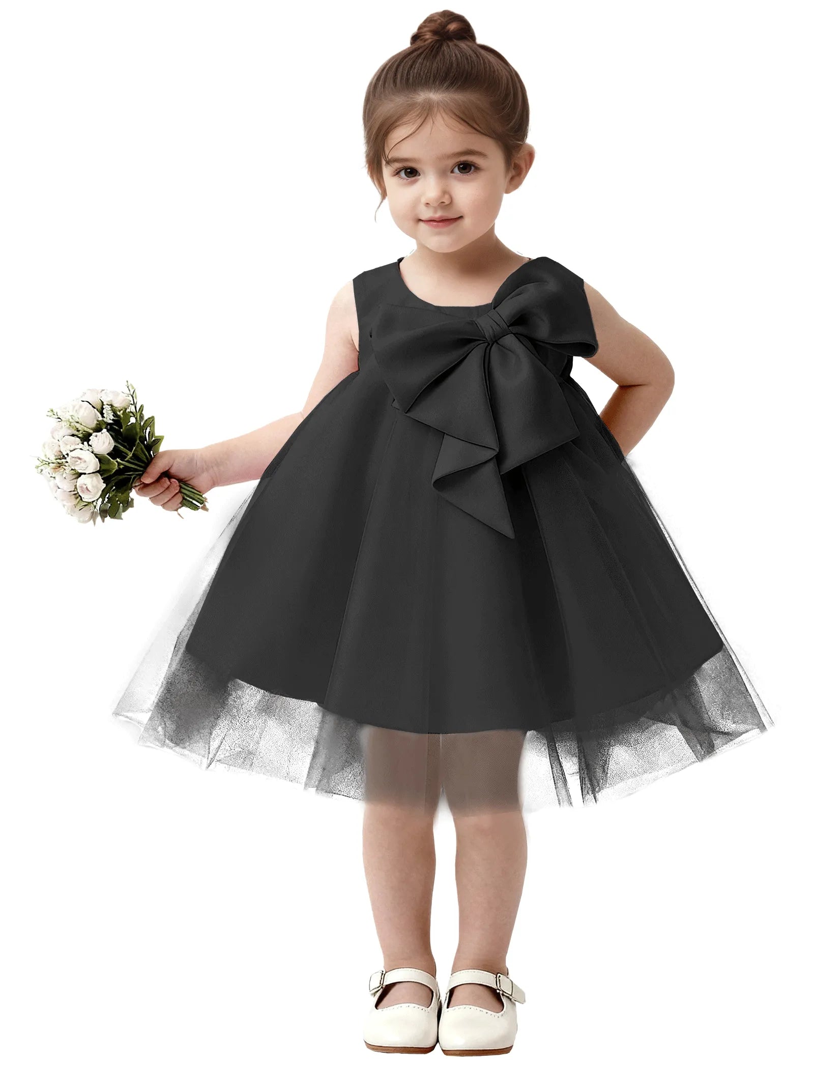 Baby Girl Formal Dress with Mesh Overlay and Bow