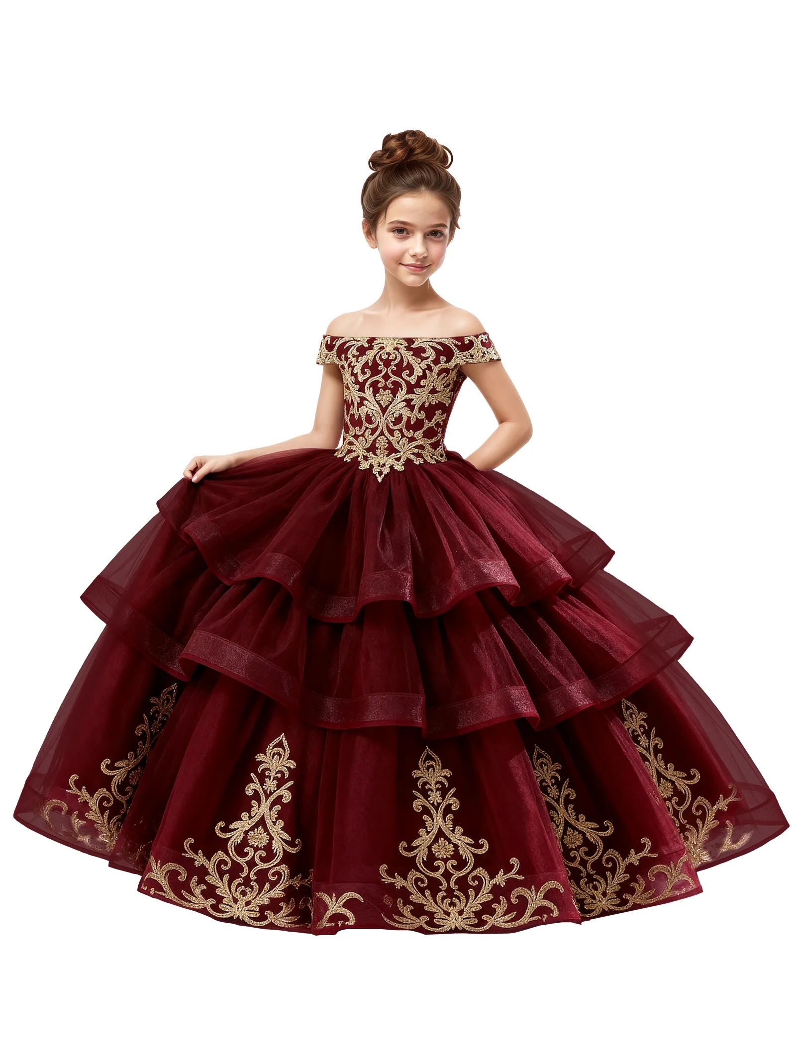 Royal Tulle Flower Girl Dress with Embroidery