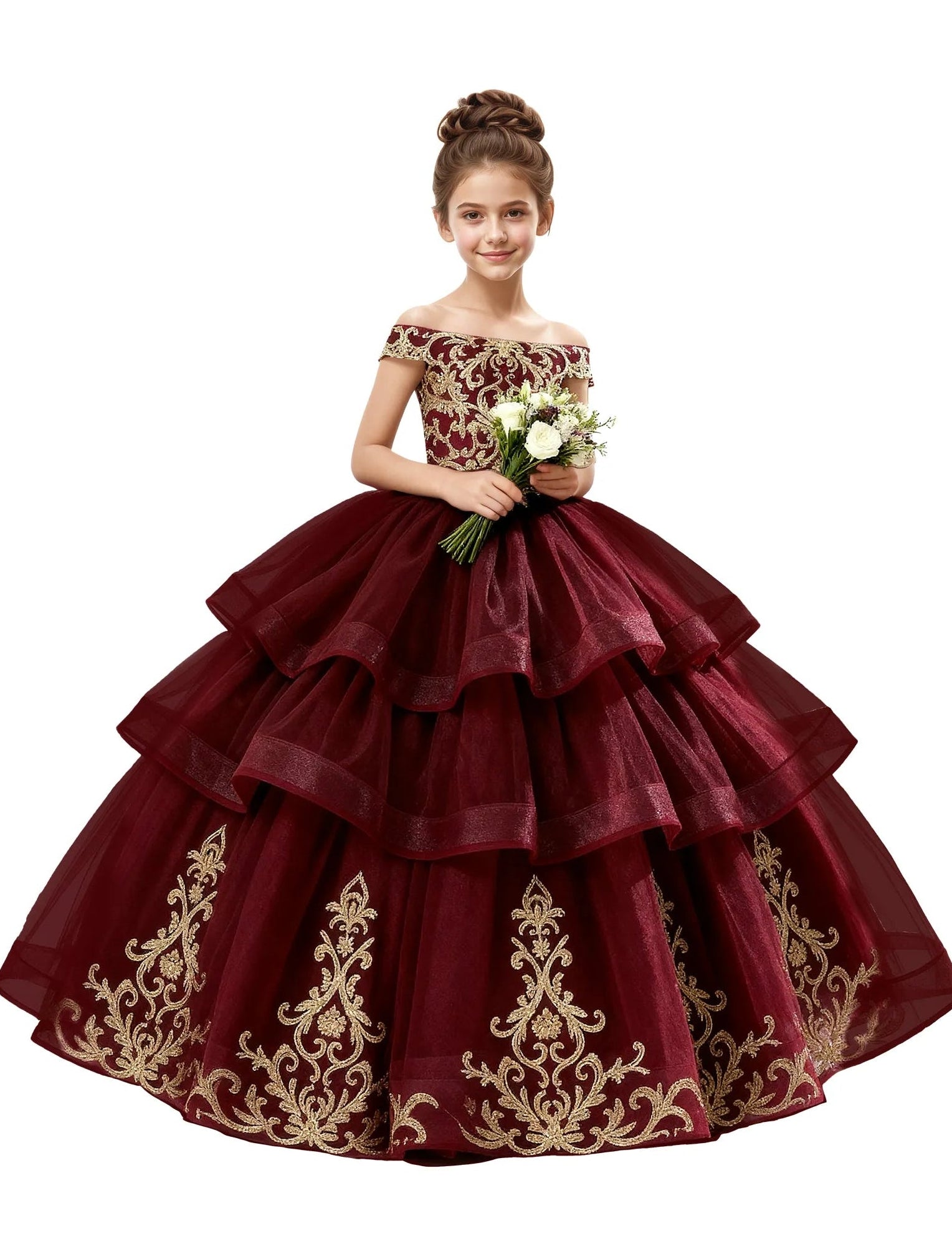 Royal Tulle Flower Girl Dress with Embroidery