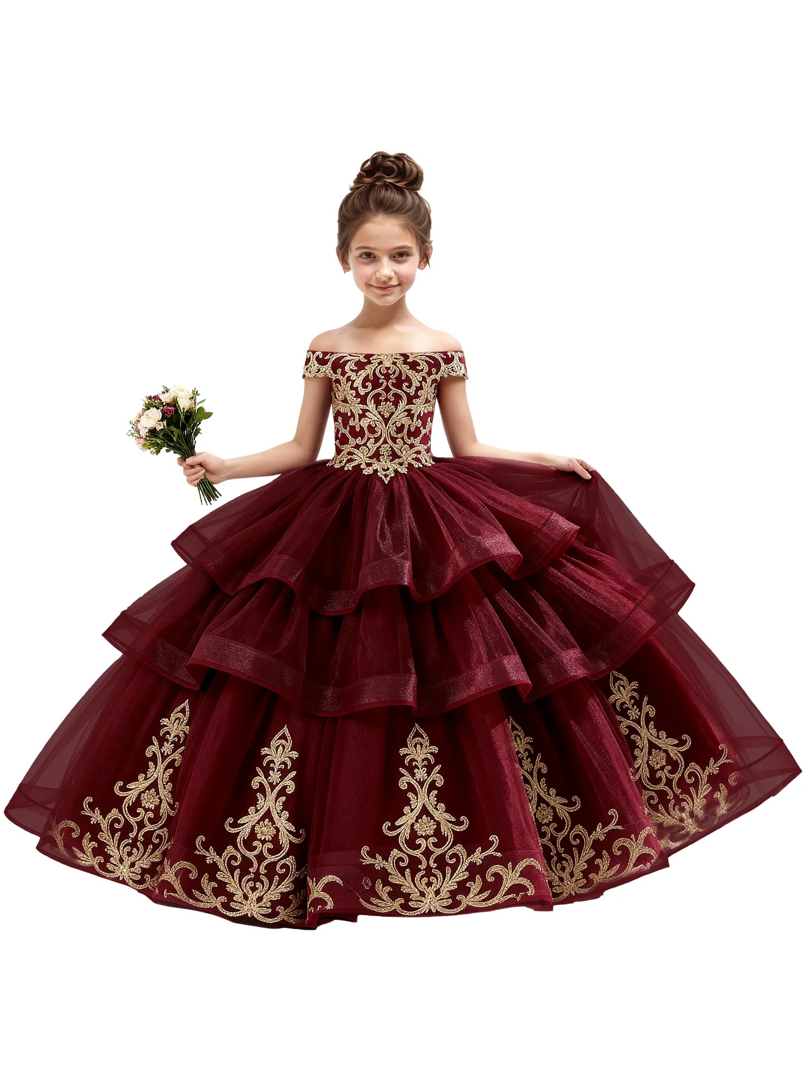 Royal Tulle Flower Girl Dress with Embroidery