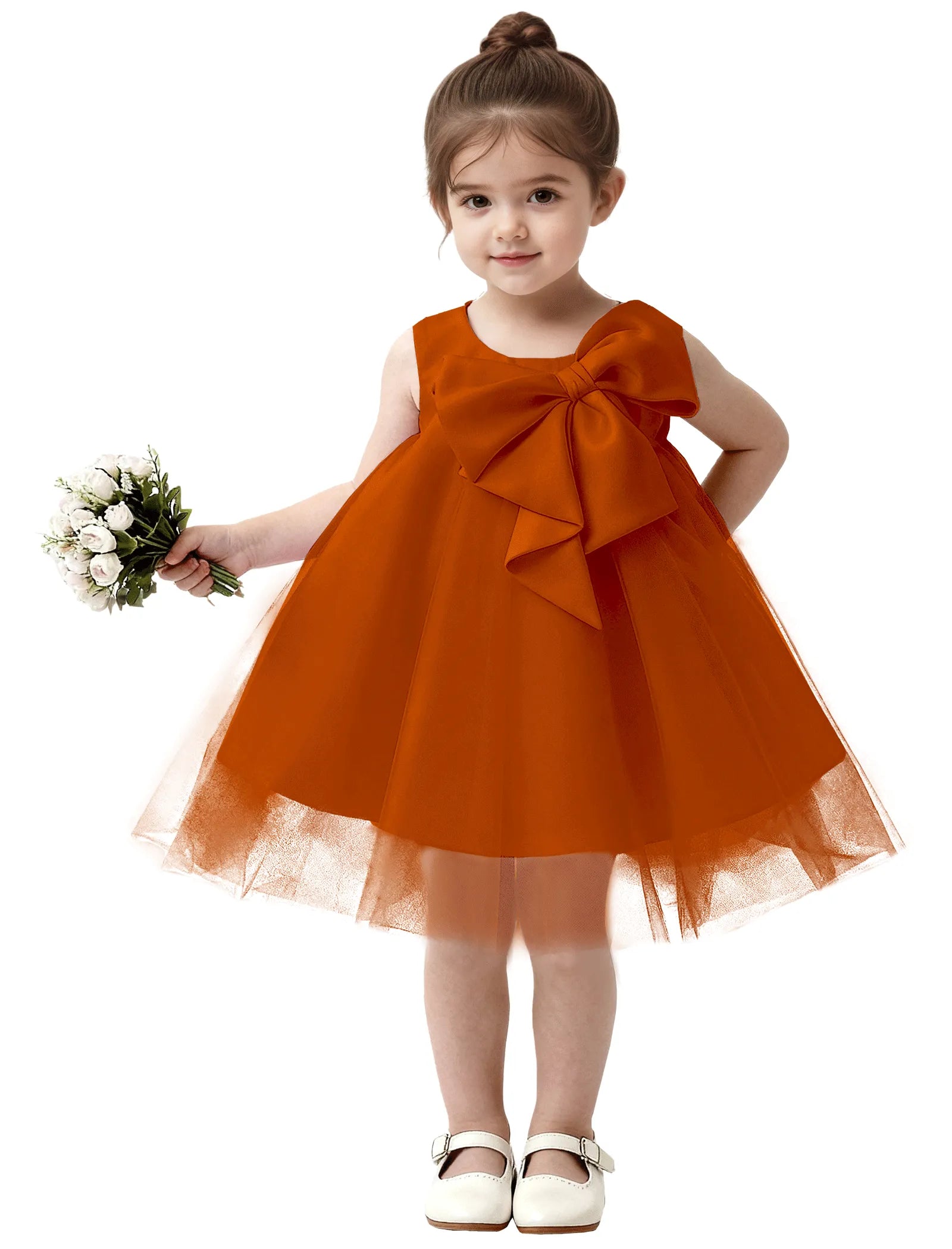 Baby Girl Formal Dress with Mesh Overlay and Bow