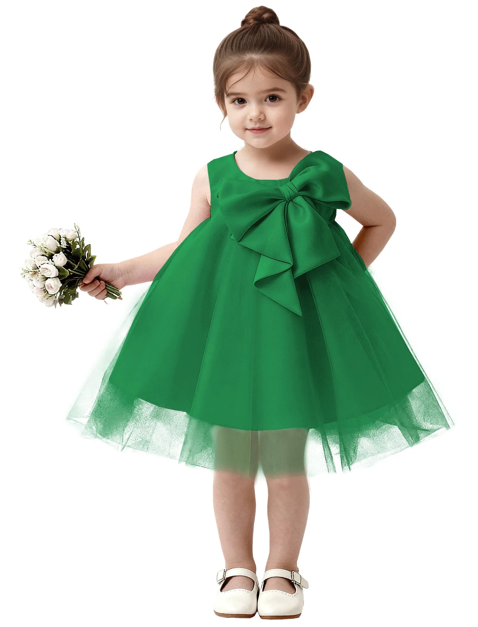 Baby Girl Formal Dress with Mesh Overlay and Bow