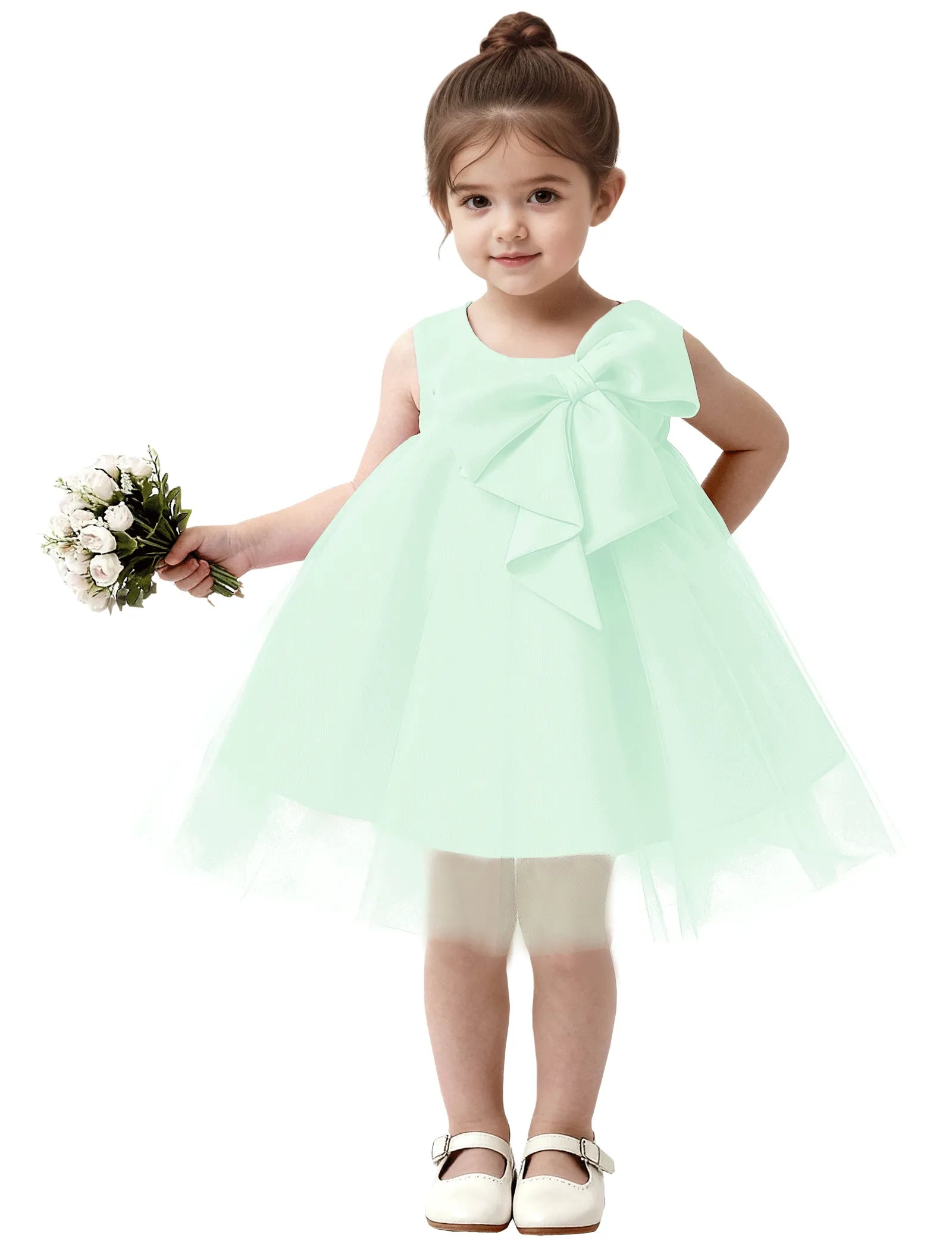 Baby Girl Formal Dress with Mesh Overlay and Bow