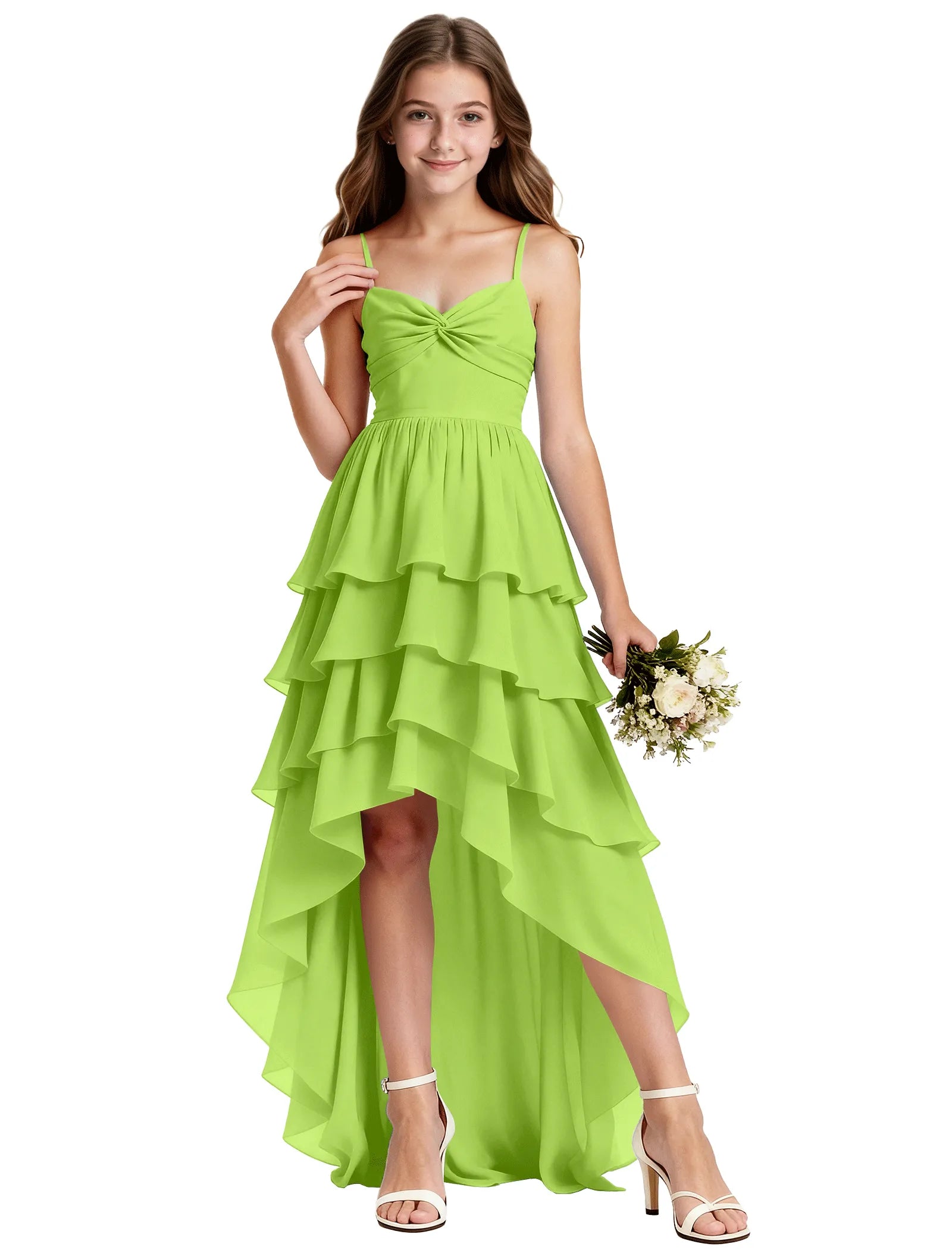 Girls Chiffon Party Dress With Cascade Hemline
