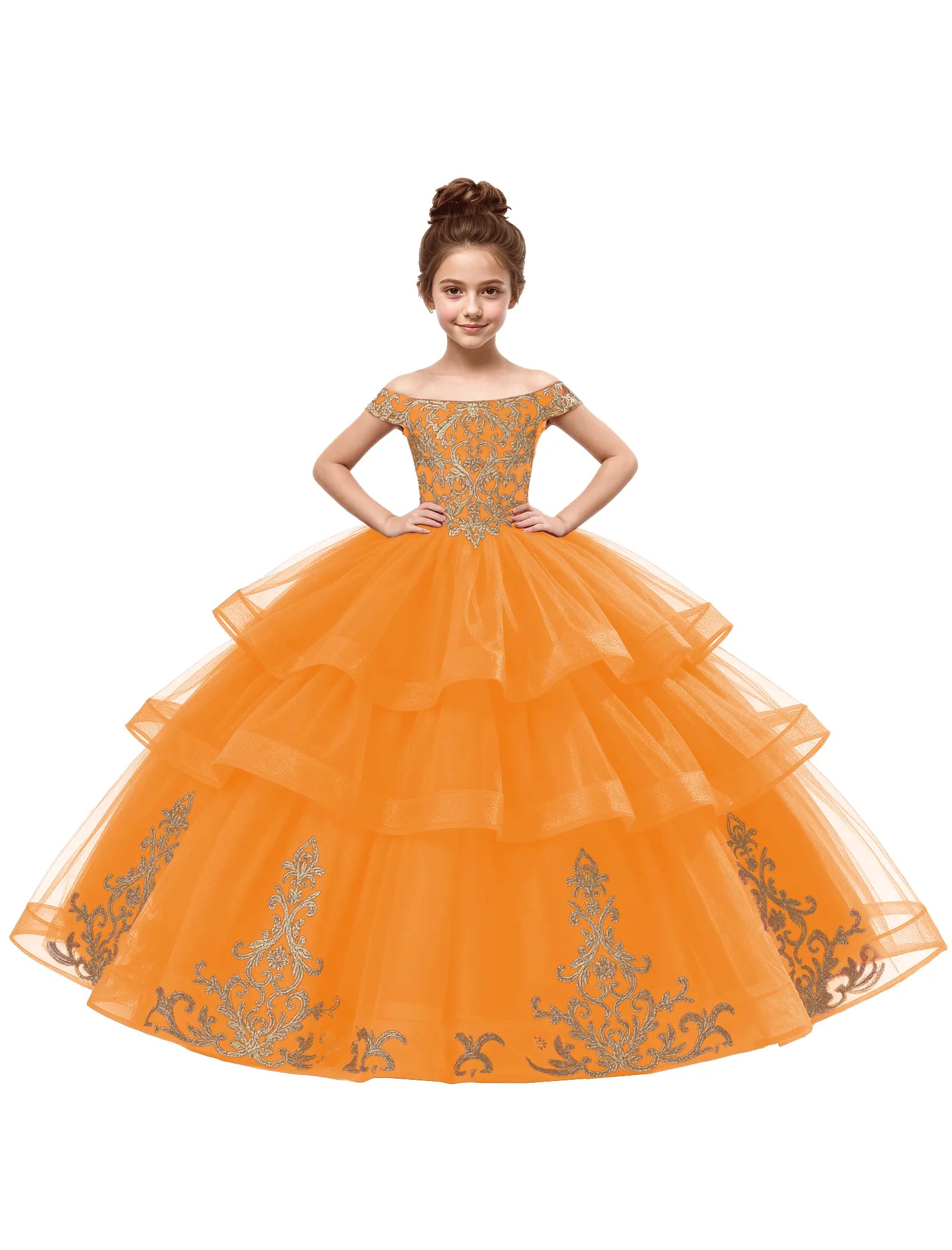 Royal Tulle Flower Girl Dress with Embroidery