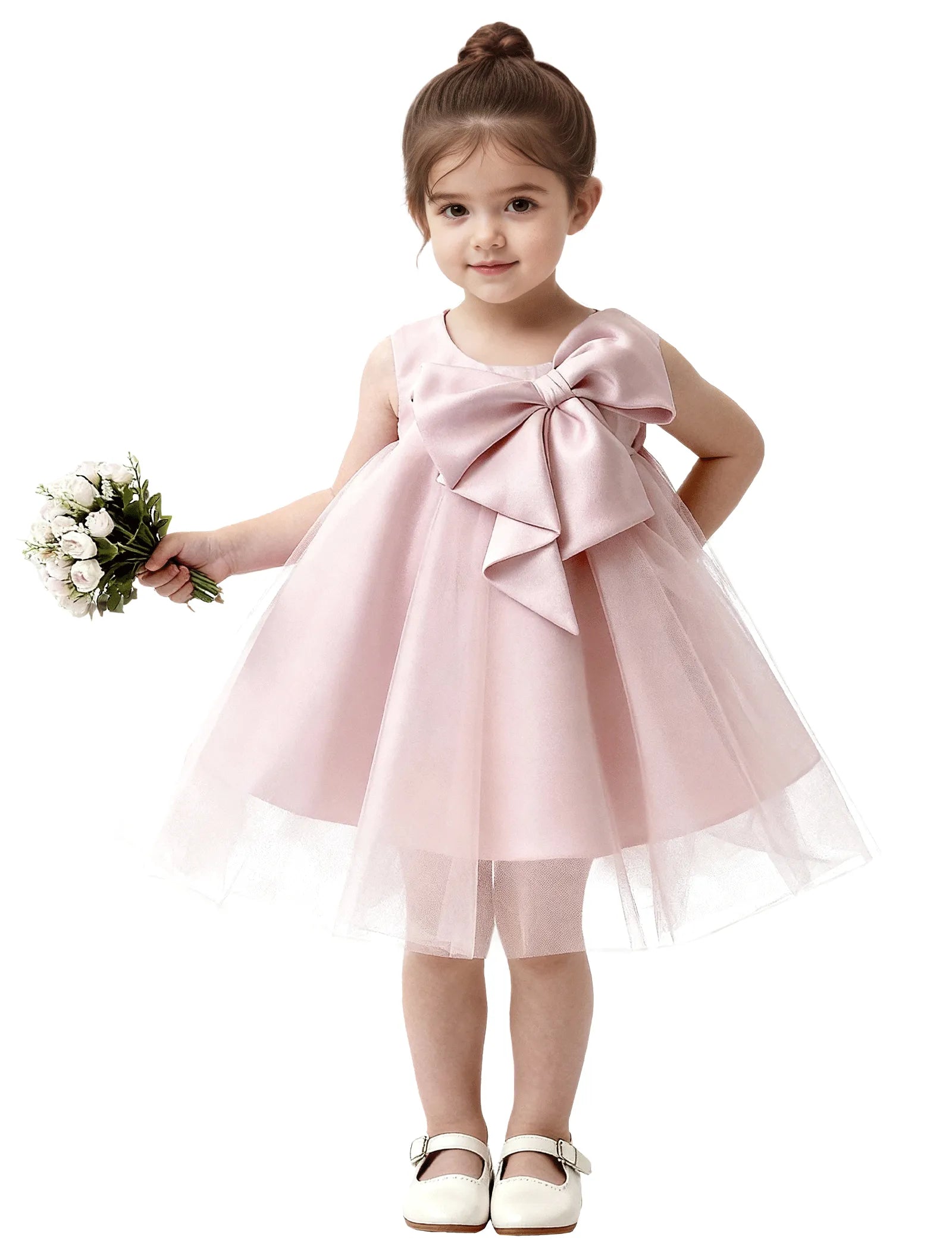 Baby Girl Formal Dress with Mesh Overlay and Bow