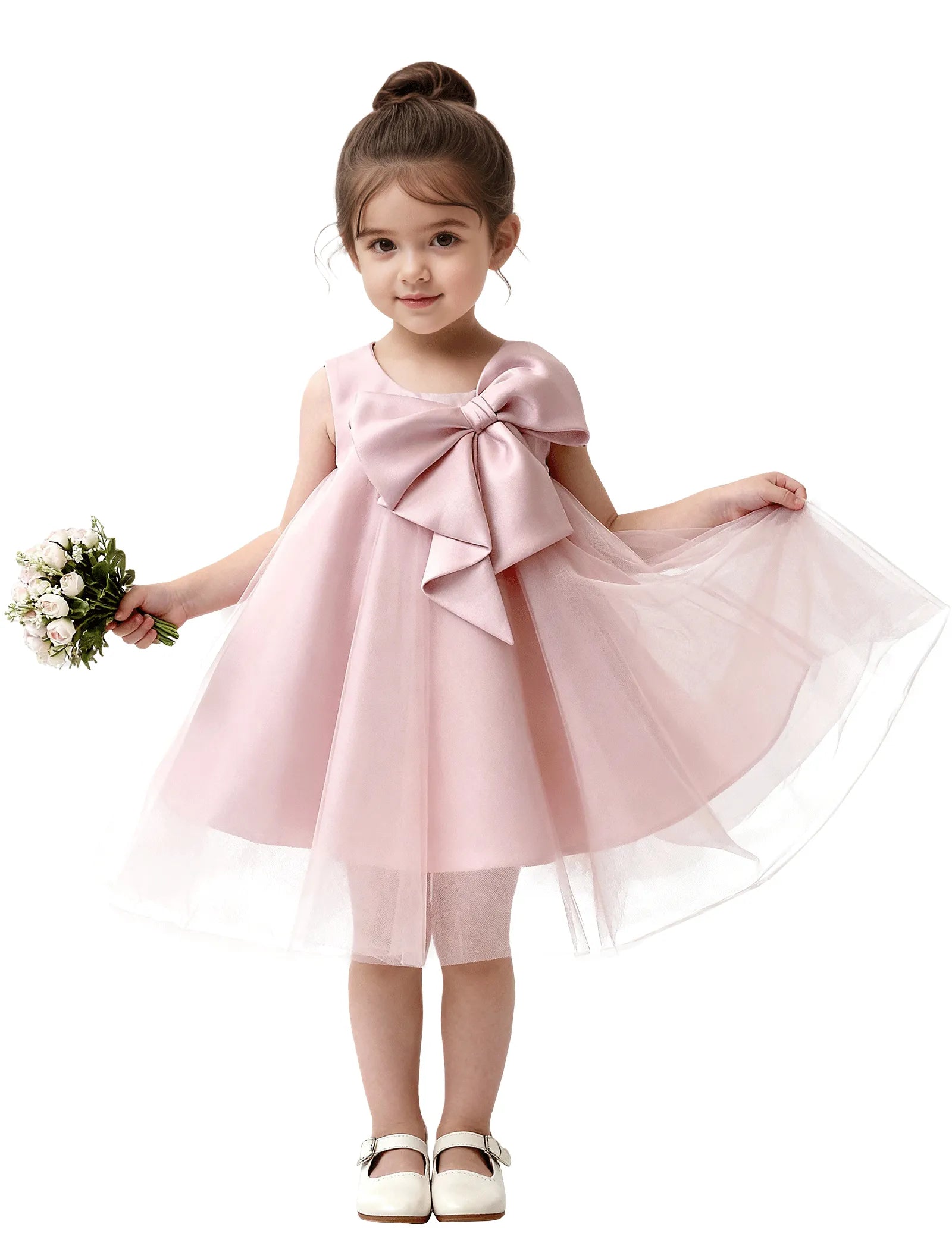 Baby Girl Formal Dress with Mesh Overlay and Bow