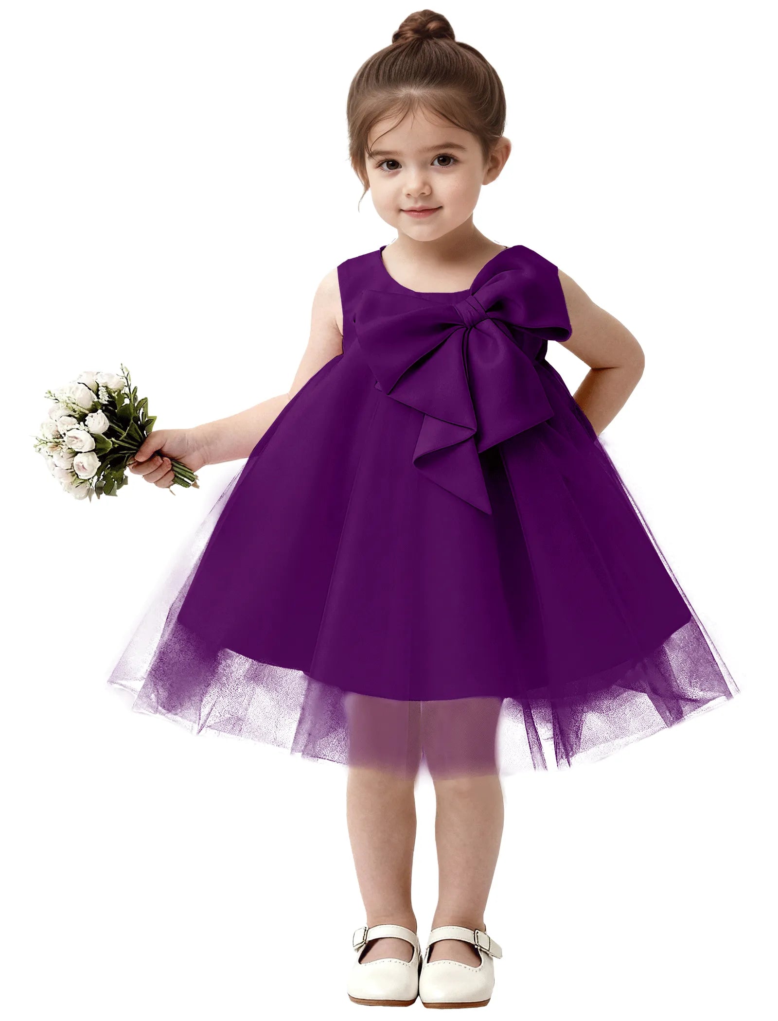 Baby Girl Formal Dress with Mesh Overlay and Bow